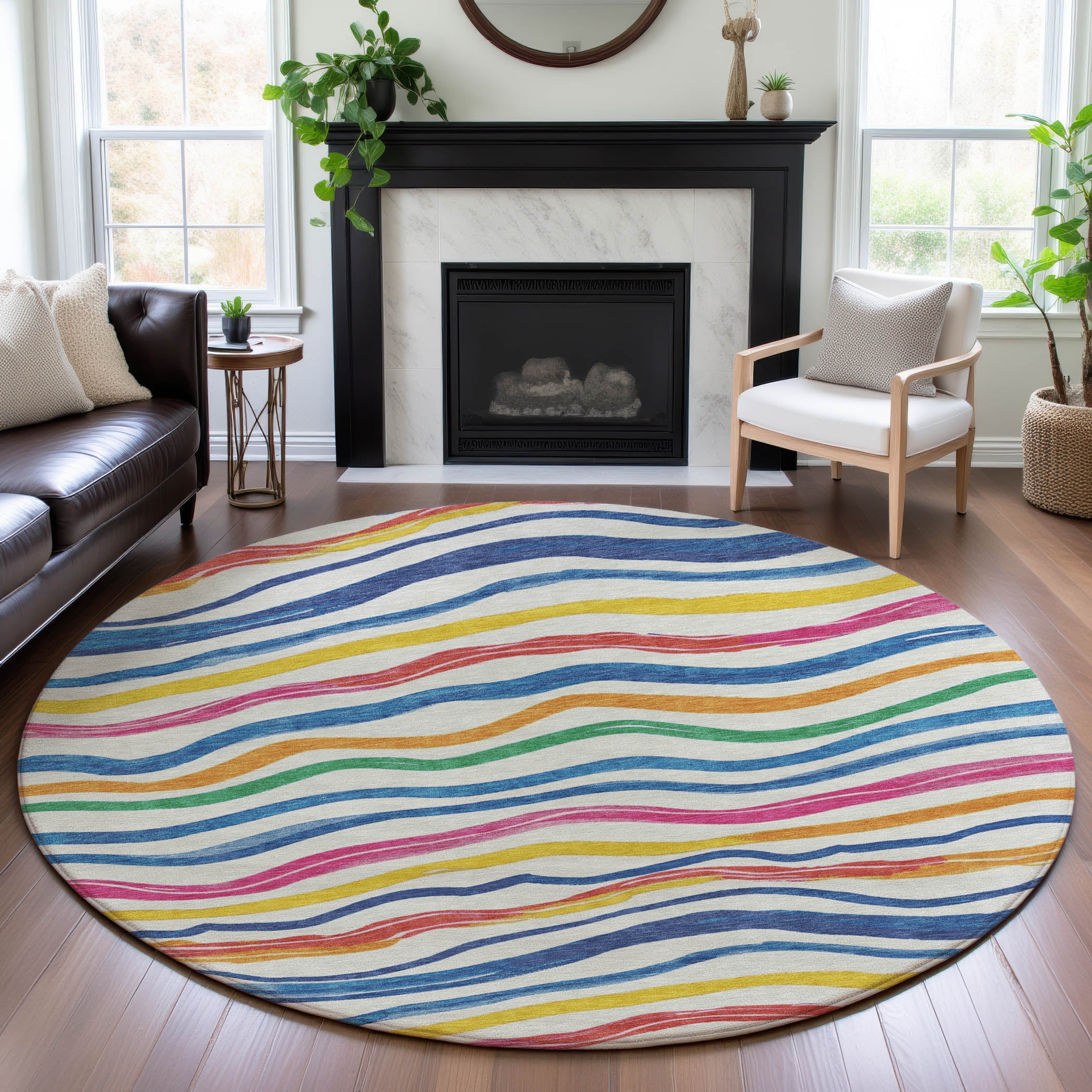 Nairobi Machine Washable Transitional Ivory Rug 8' x 8' #shape_Round