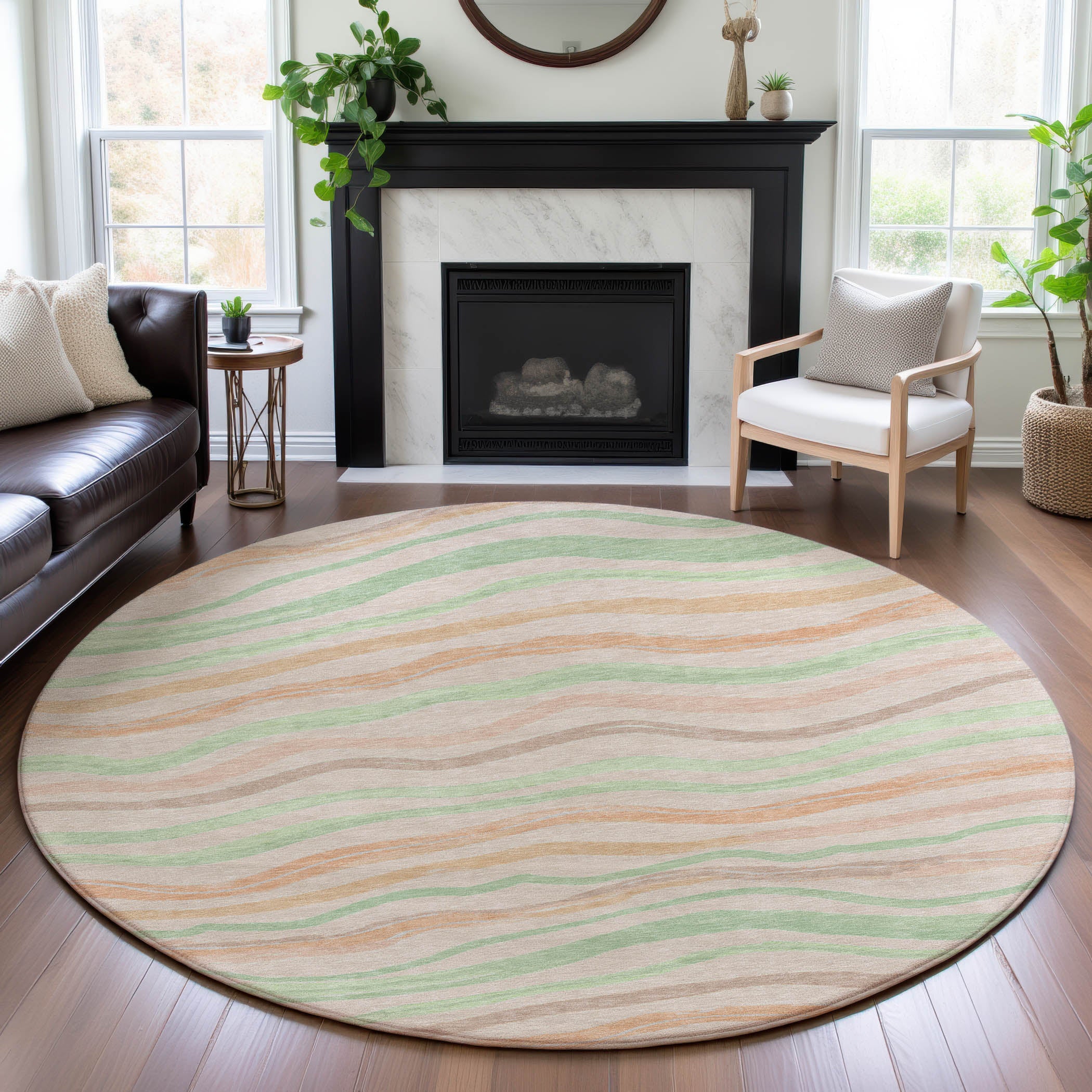 Nairobi Machine Washable Transitional Peach Orange Rug 8' x 8' #shape_Round