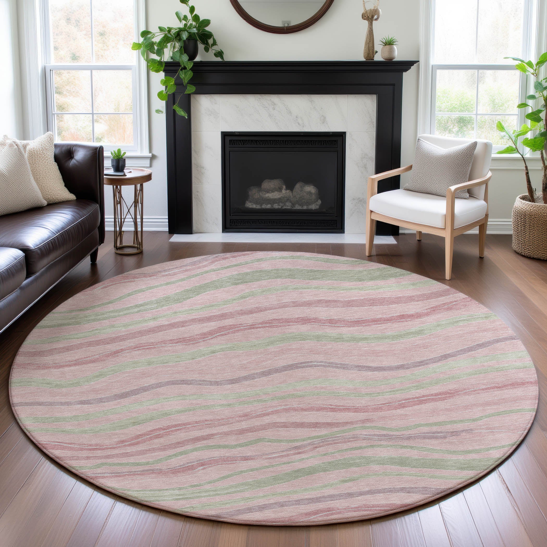 Nairobi Machine Washable Transitional Pink Rug 8' x 8' #shape_Round