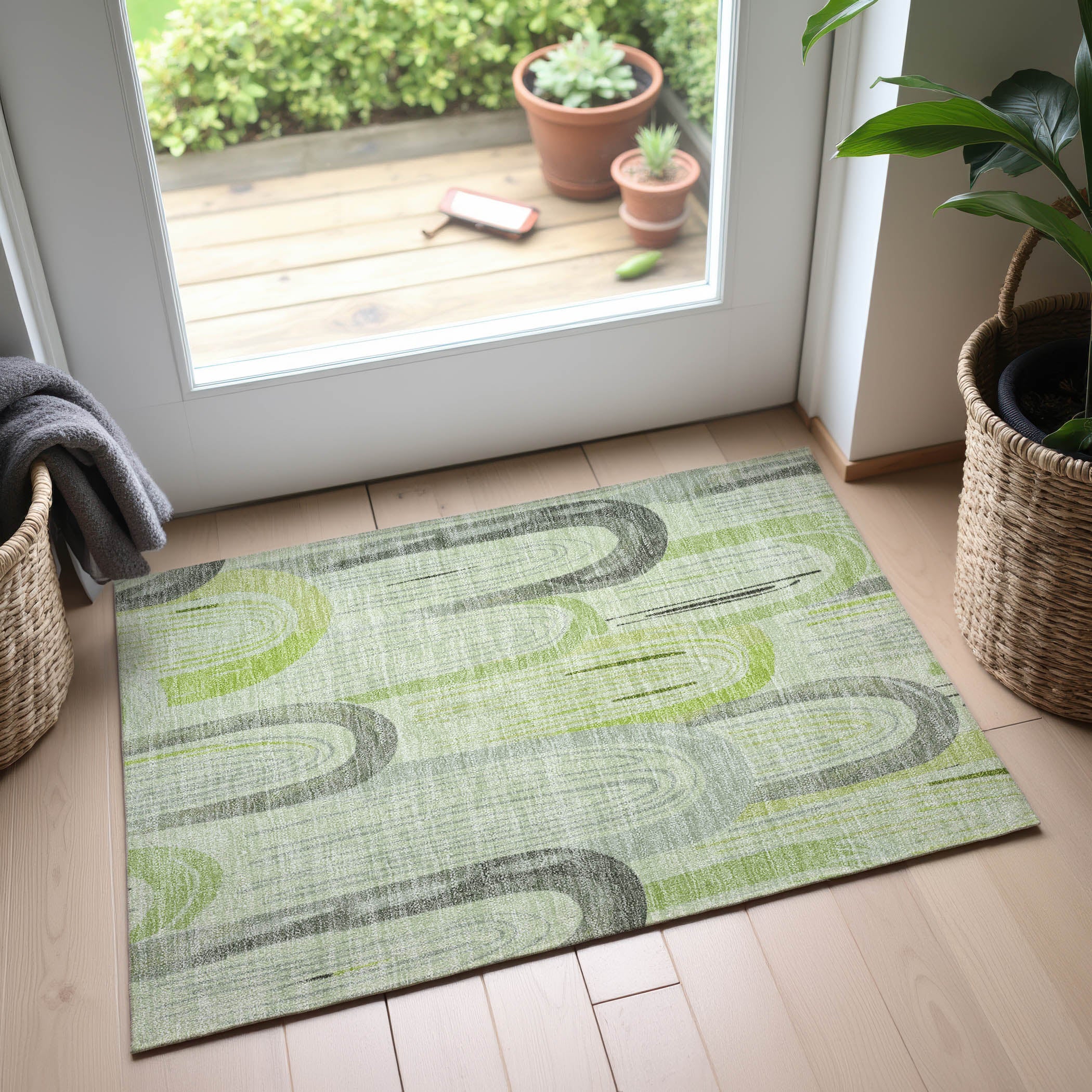 Ghent Machine Washable Transitional Aloe Green Rug 1'8" x 2'6" #shape_Rectangle