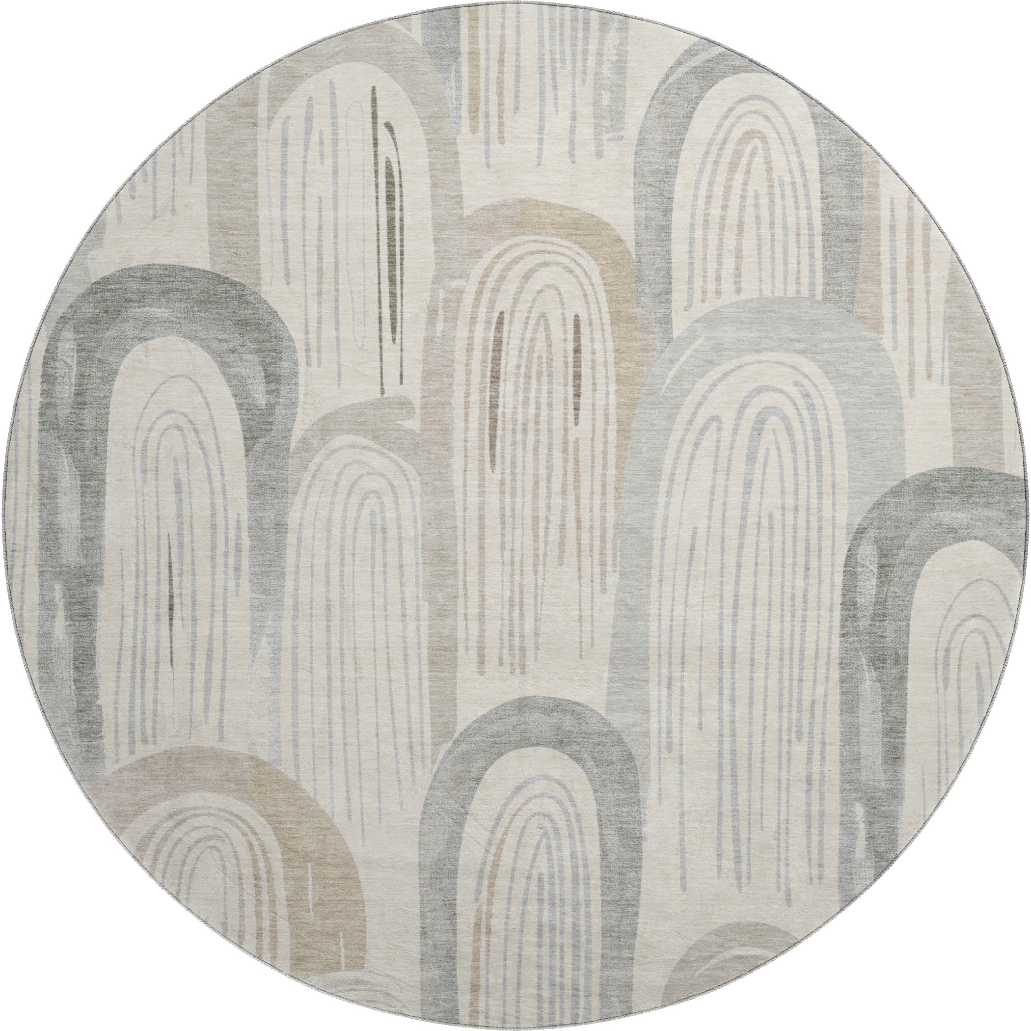 Ghent Machine Washable Transitional Beige Brown Rug 8' x 8' #shape_Round
