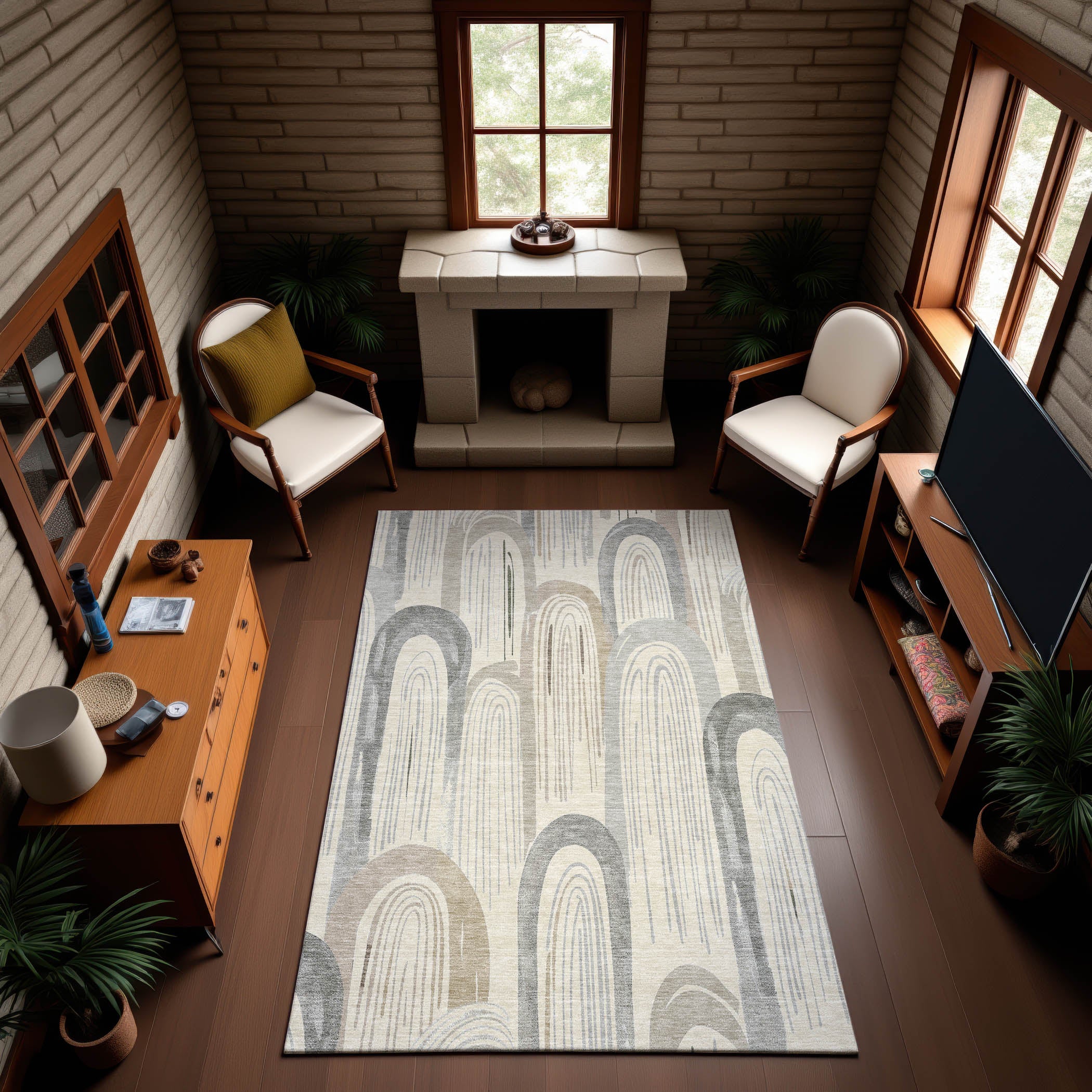 Ghent Machine Washable Transitional Beige Brown Rug 2'6" x 3'10" #shape_Rectangle