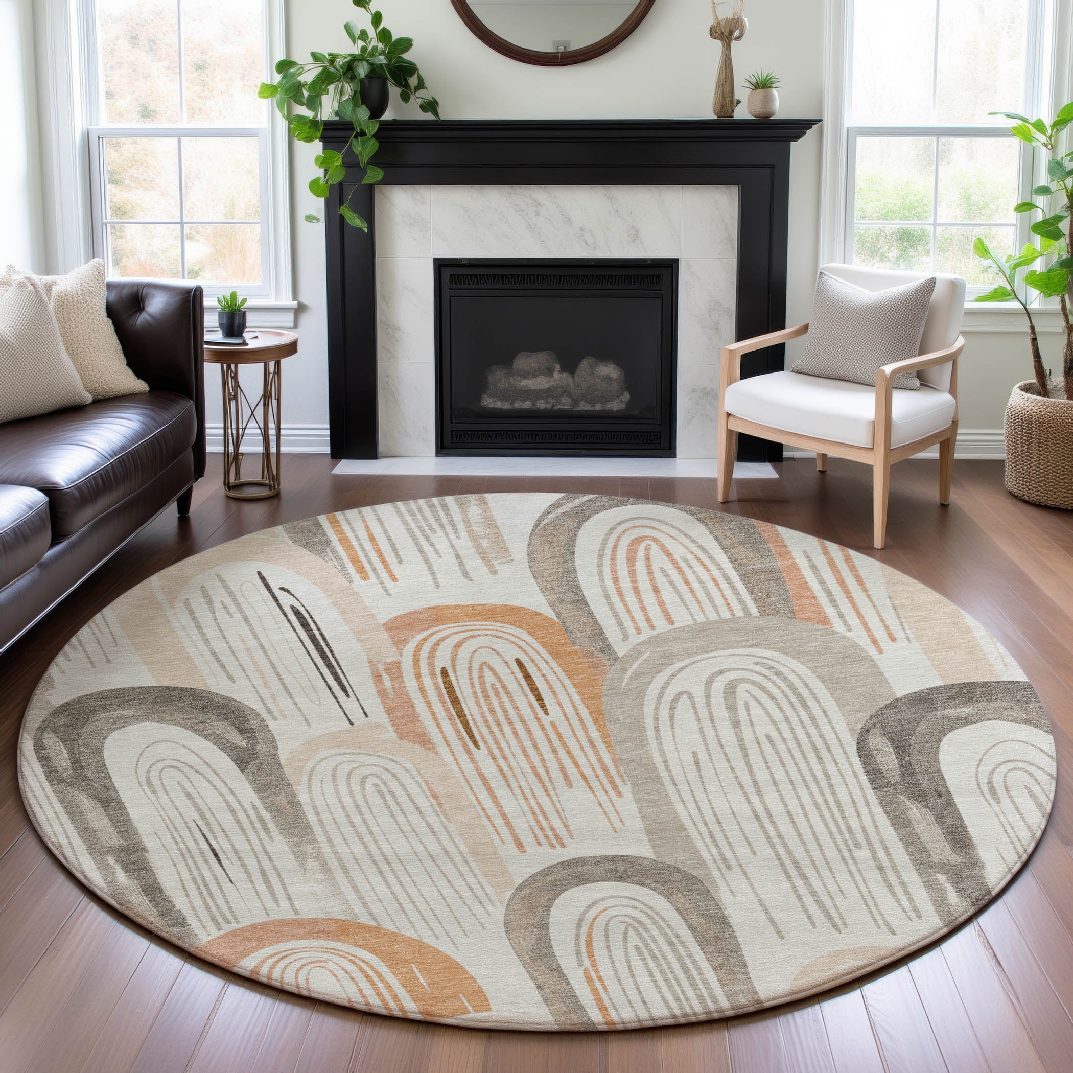 Ghent Machine Washable Transitional Ivory Rug 8' x 8' #shape_Round