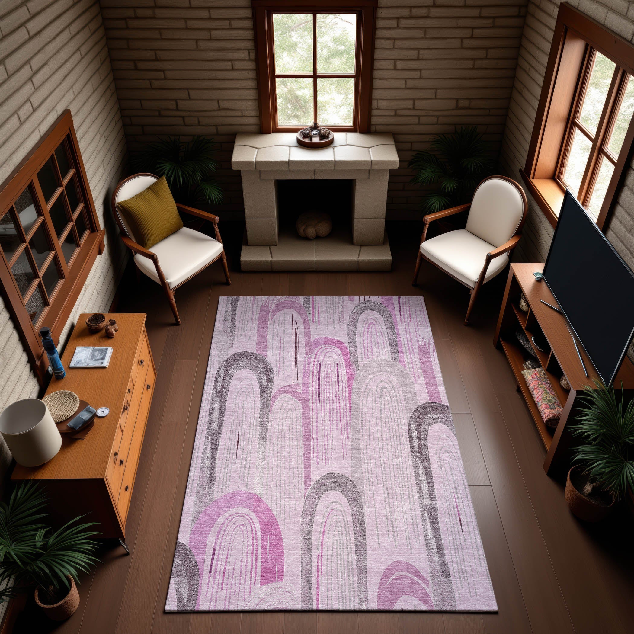 Ghent Machine Washable Transitional Pink Rug 2'6" x 3'10" #shape_Rectangle