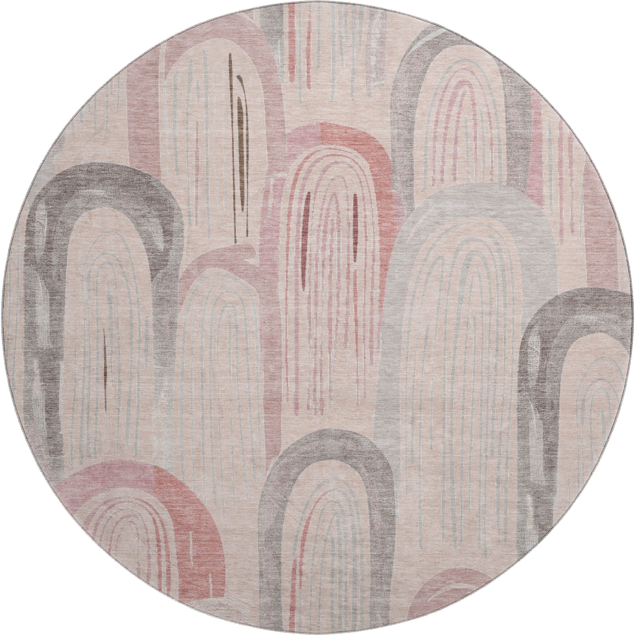 Ghent Machine Washable Transitional Salmon Orange Rug 8' x 8' #shape_Round