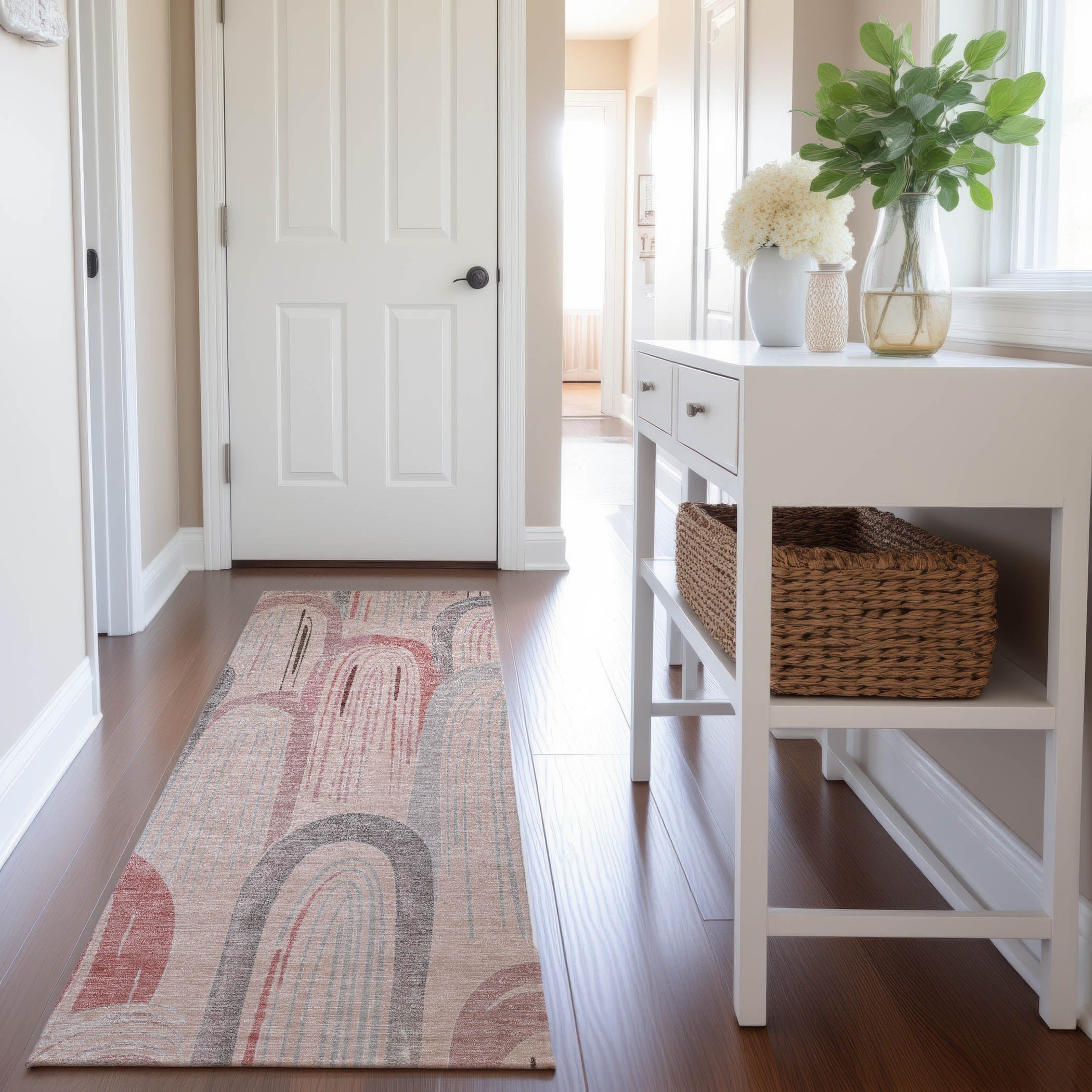 Ghent Machine Washable Transitional Salmon Orange Rug 2'3" x 7'6" #shape_Runner