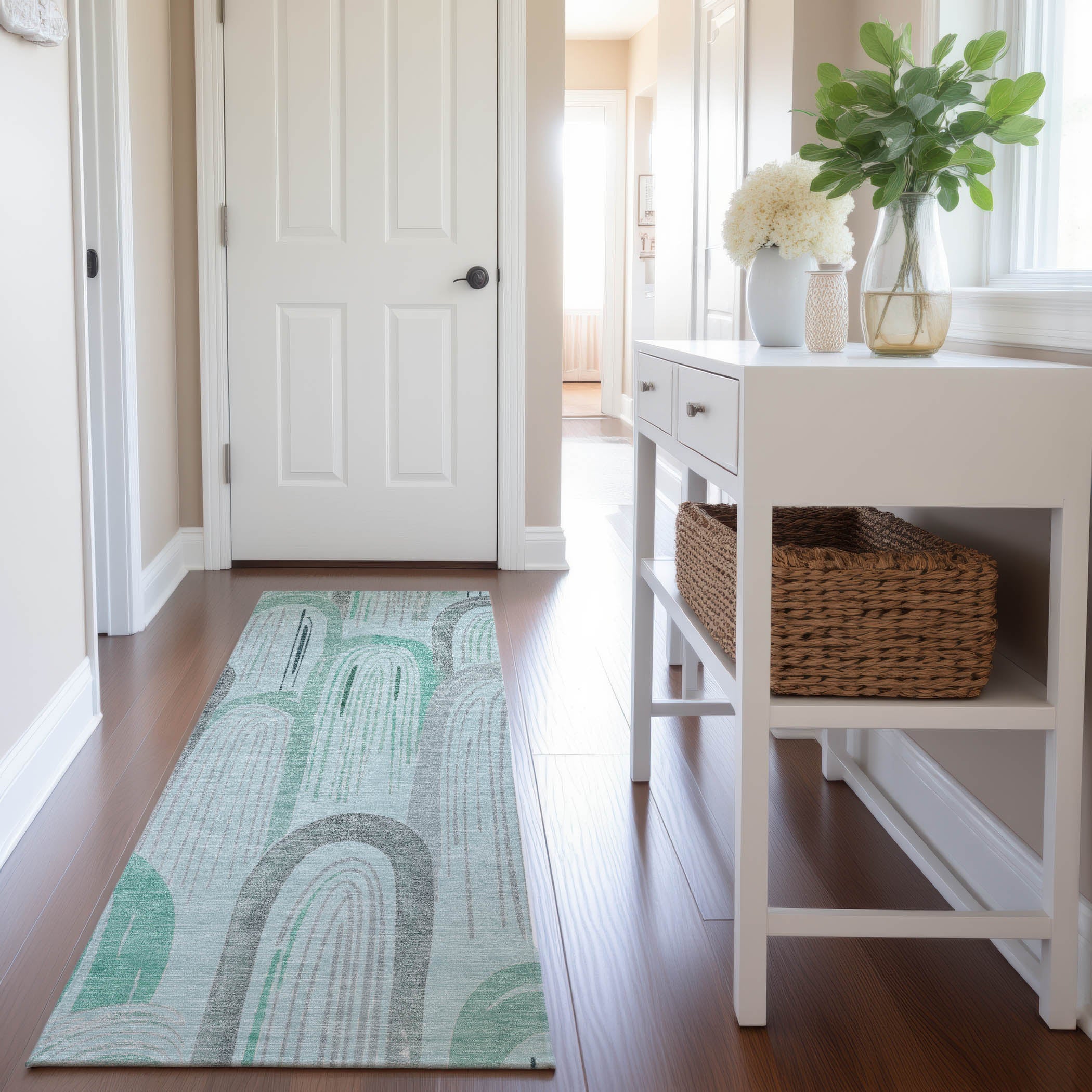 Ghent Machine Washable Transitional Seafoam Blue Rug 2'3" x 7'6" #shape_Runner