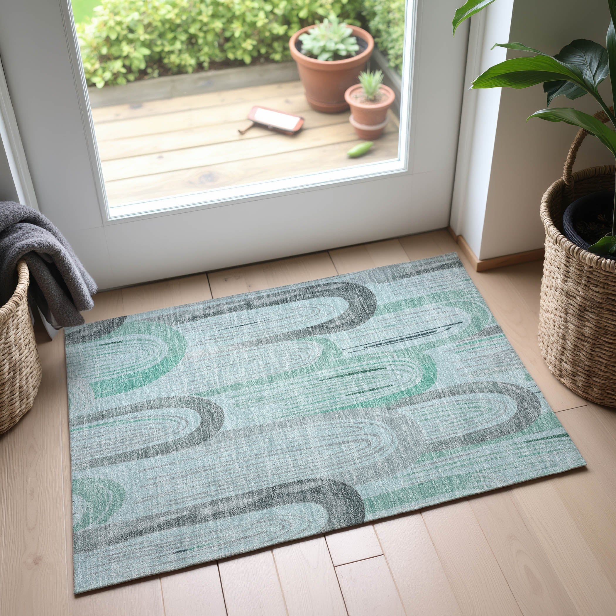 Ghent Machine Washable Transitional Seafoam Blue Rug 1'8" x 2'6" #shape_Rectangle