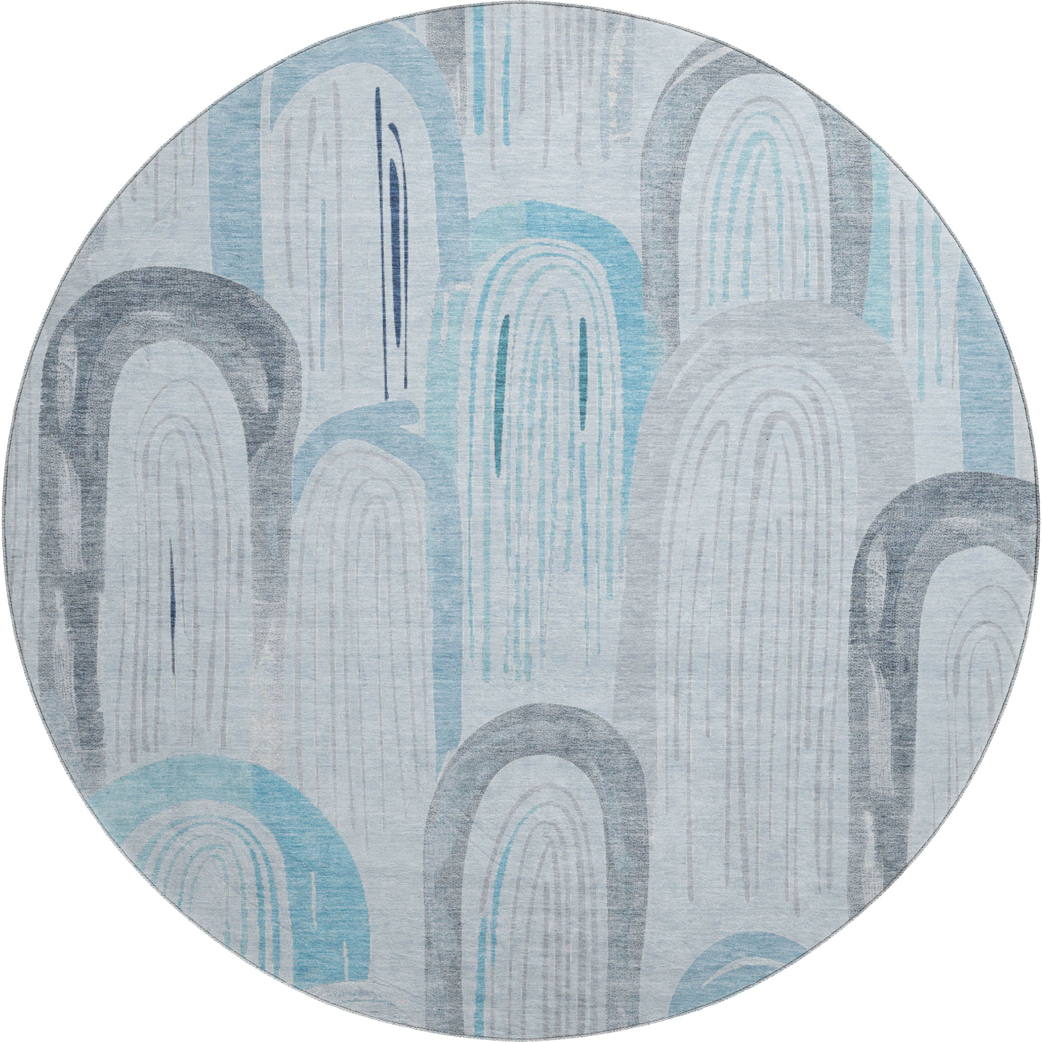 Ghent Machine Washable Transitional Sky Blue Rug 8' x 8' #shape_Round