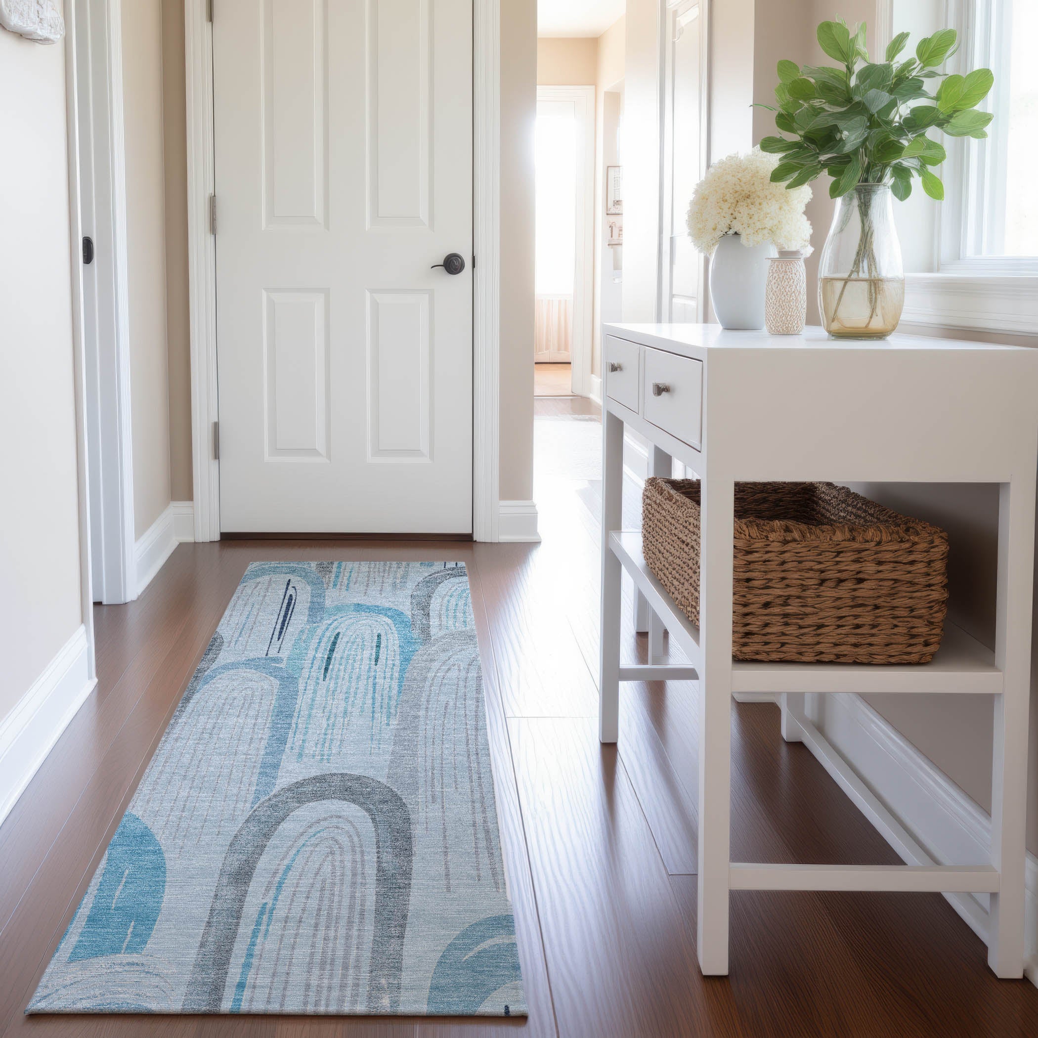 Ghent Machine Washable Transitional Sky Blue Rug 2'3" x 7'6" #shape_Runner