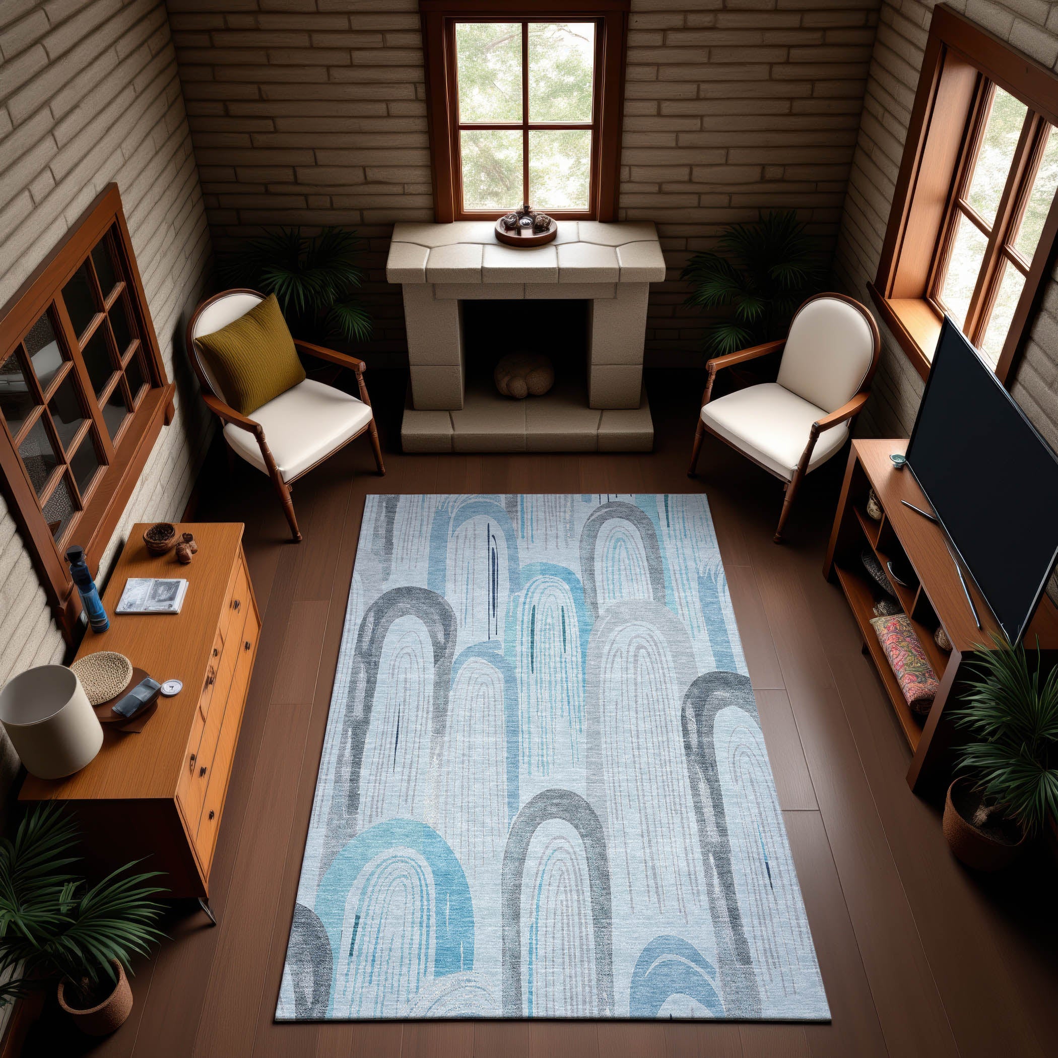 Ghent Machine Washable Transitional Sky Blue Rug 2'6" x 3'10" #shape_Rectangle