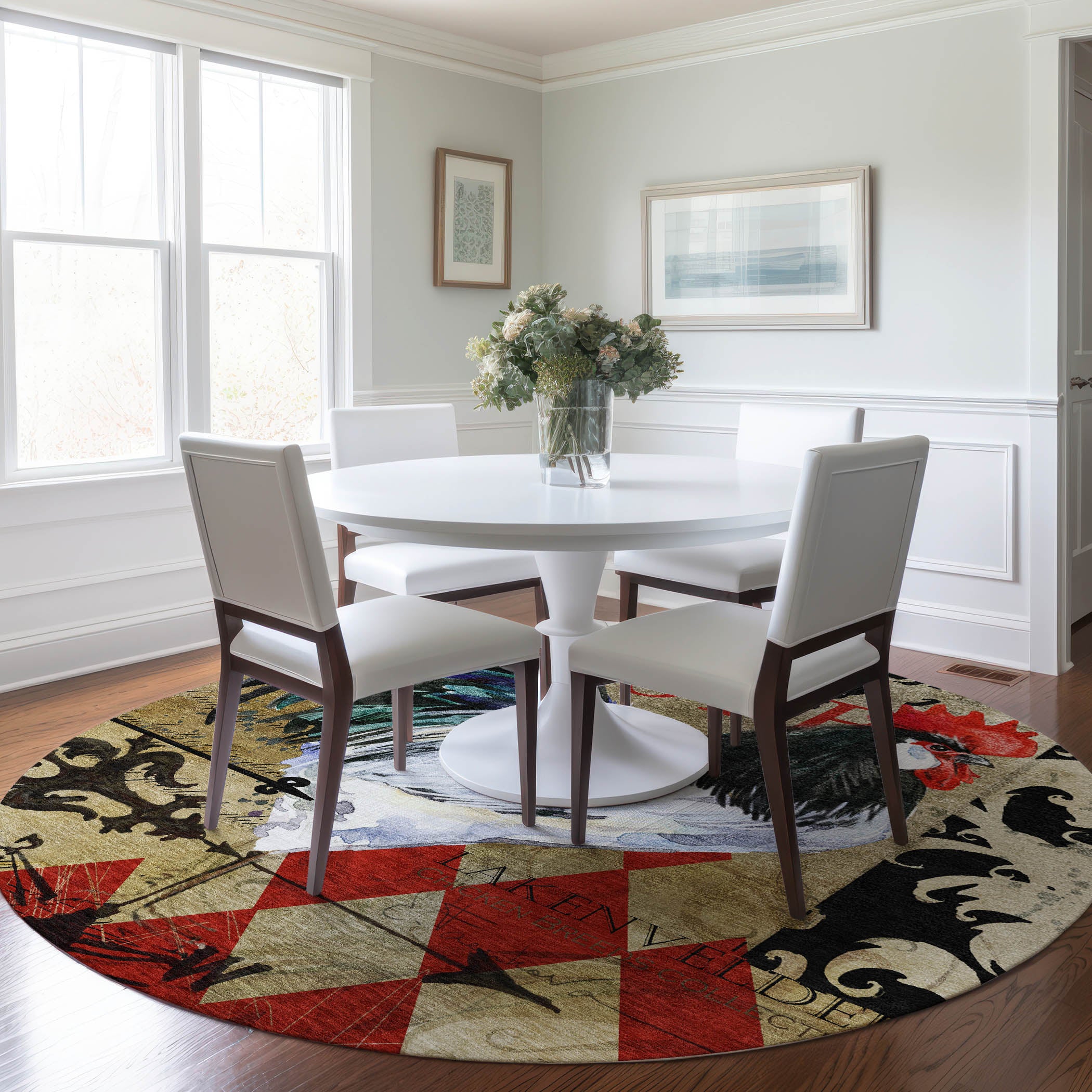 Split Machine Washable Kitchen Midnight Brown Rug 8' x 8' #shape_Round