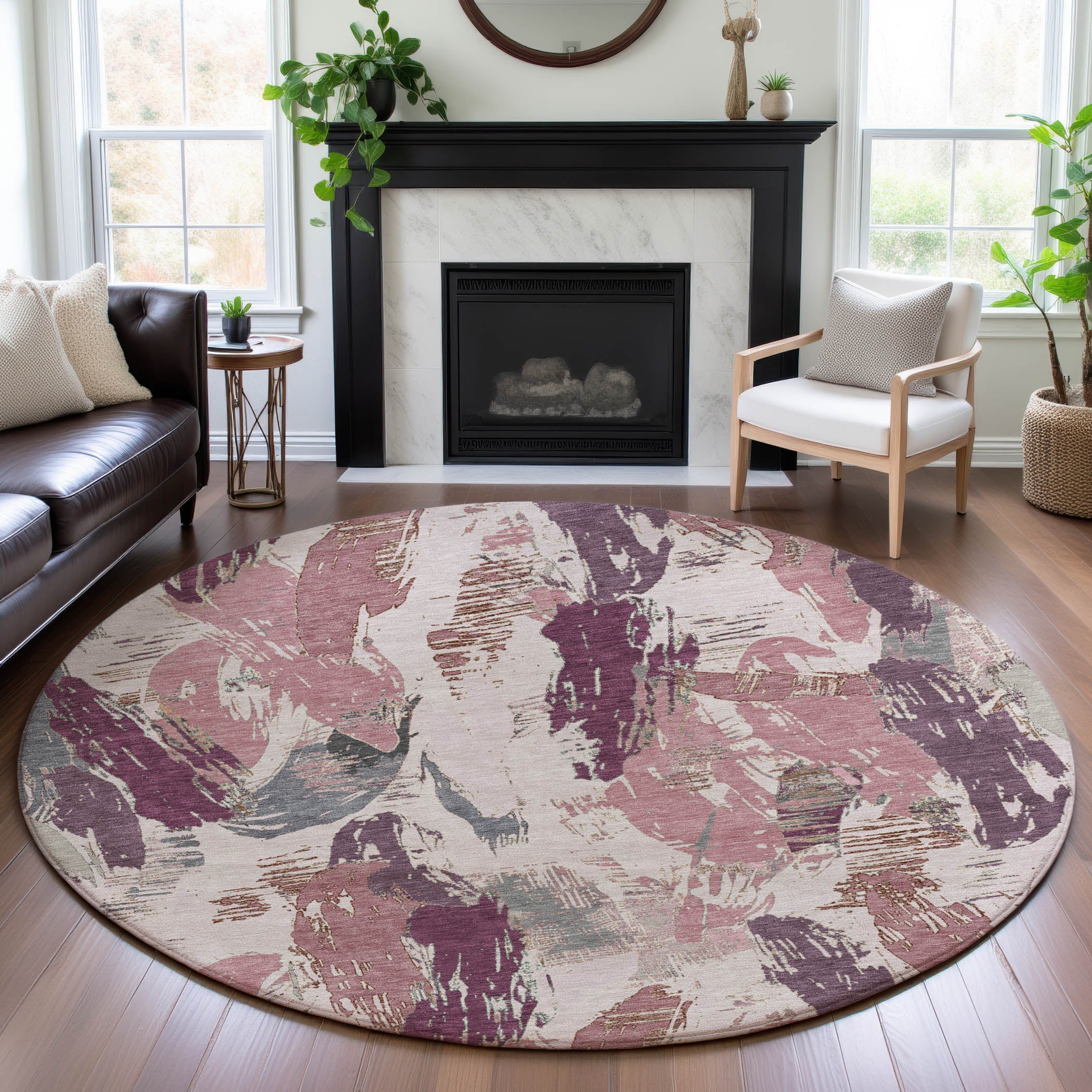 Cairo Machine Washable Transitional Blush Pink Rug 8' x 8' #shape_Round