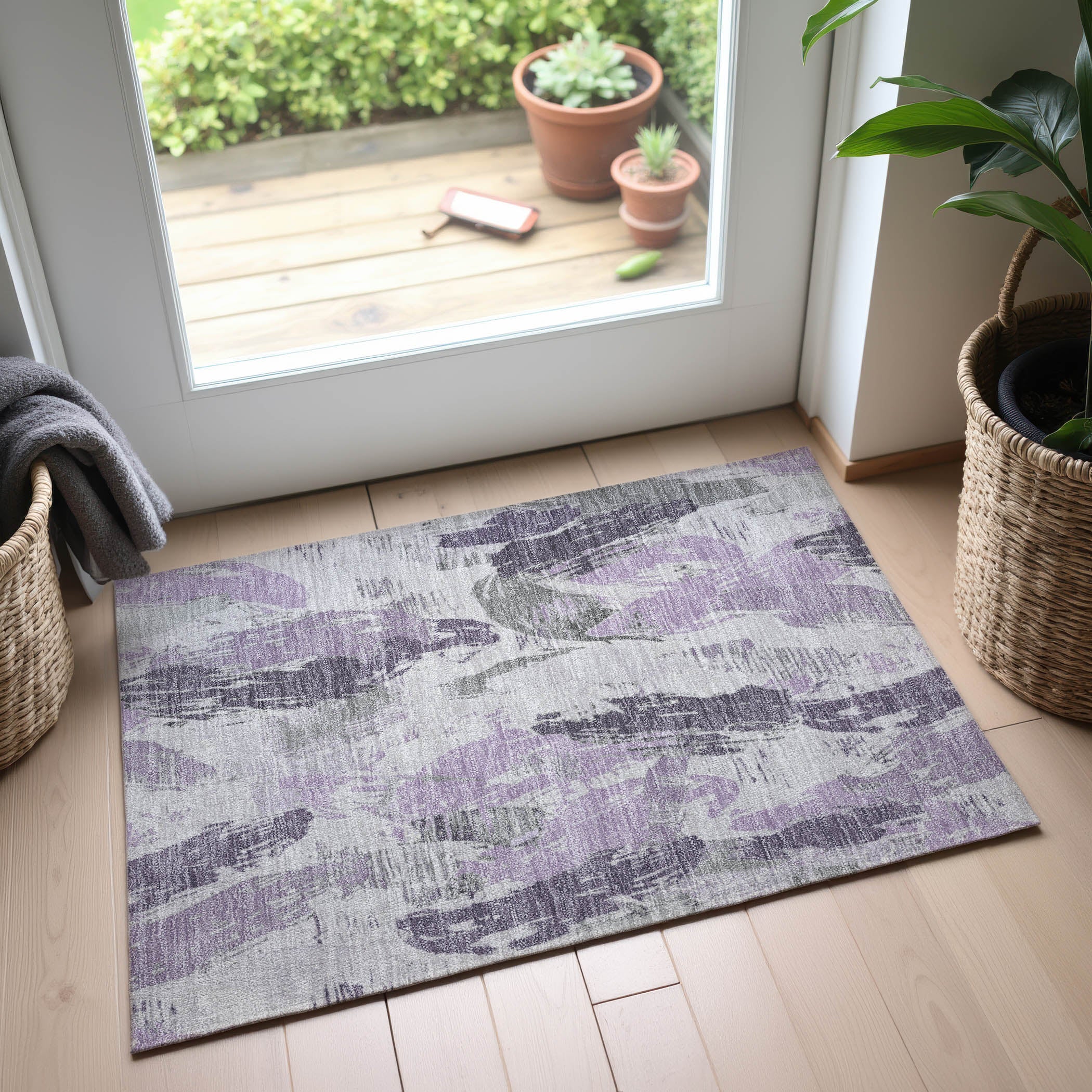 Cairo Machine Washable Transitional Lavender Purple Rug 1'8" x 2'6" #shape_Rectangle