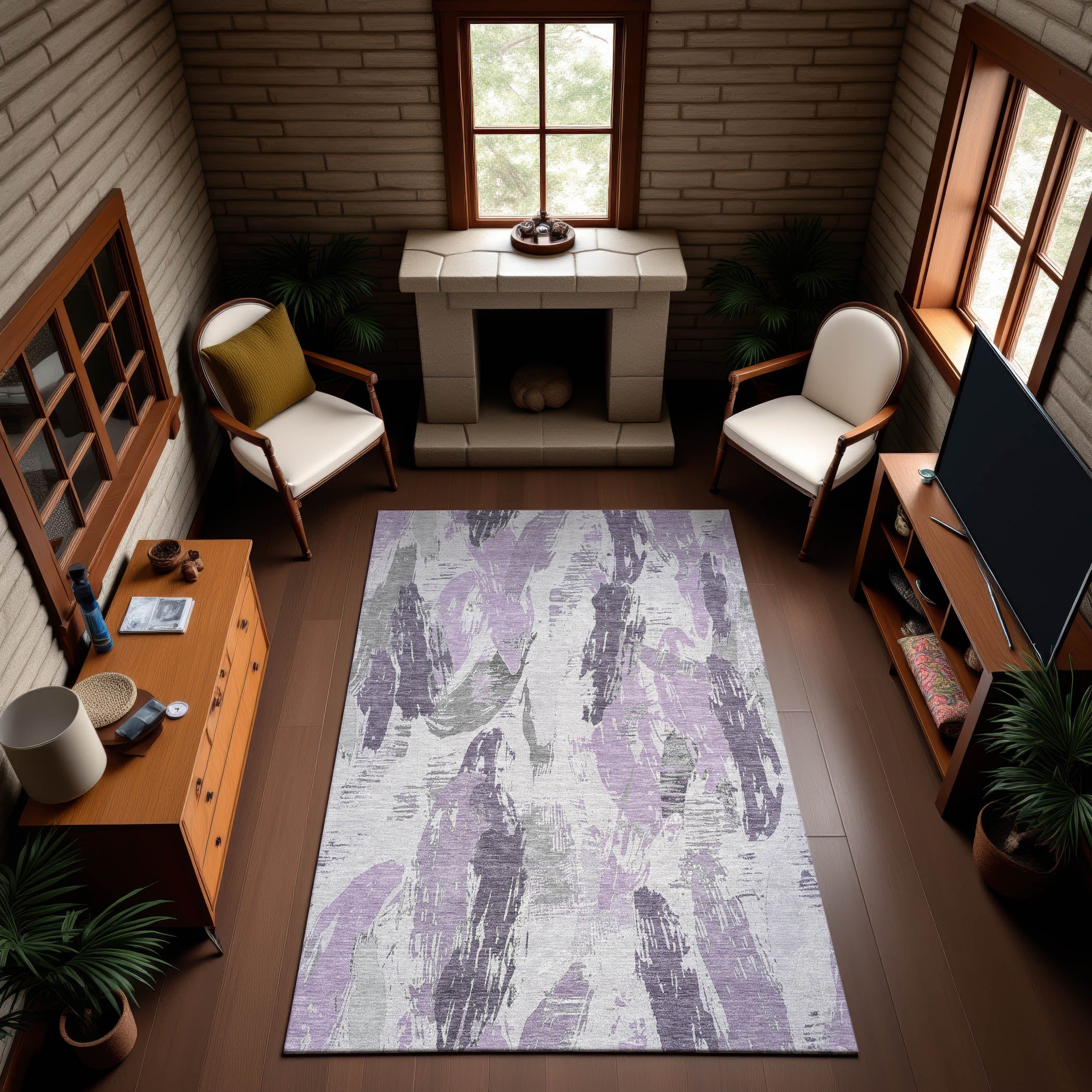 Cairo Machine Washable Transitional Lavender Purple Rug 2'6" x 3'10" #shape_Rectangle