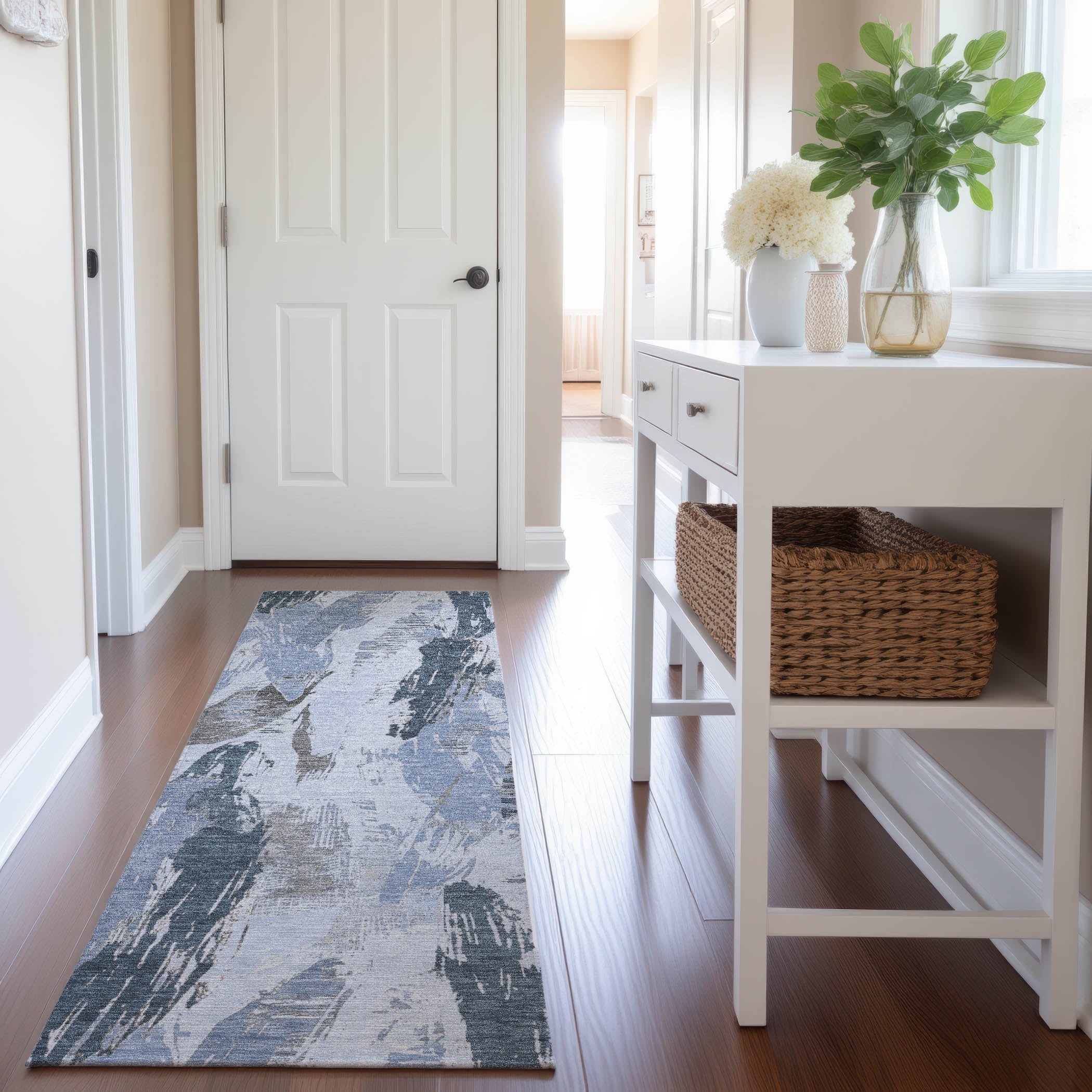 Cairo Machine Washable Transitional Sky Blue Rug 2'3" x 7'6" #shape_Runner