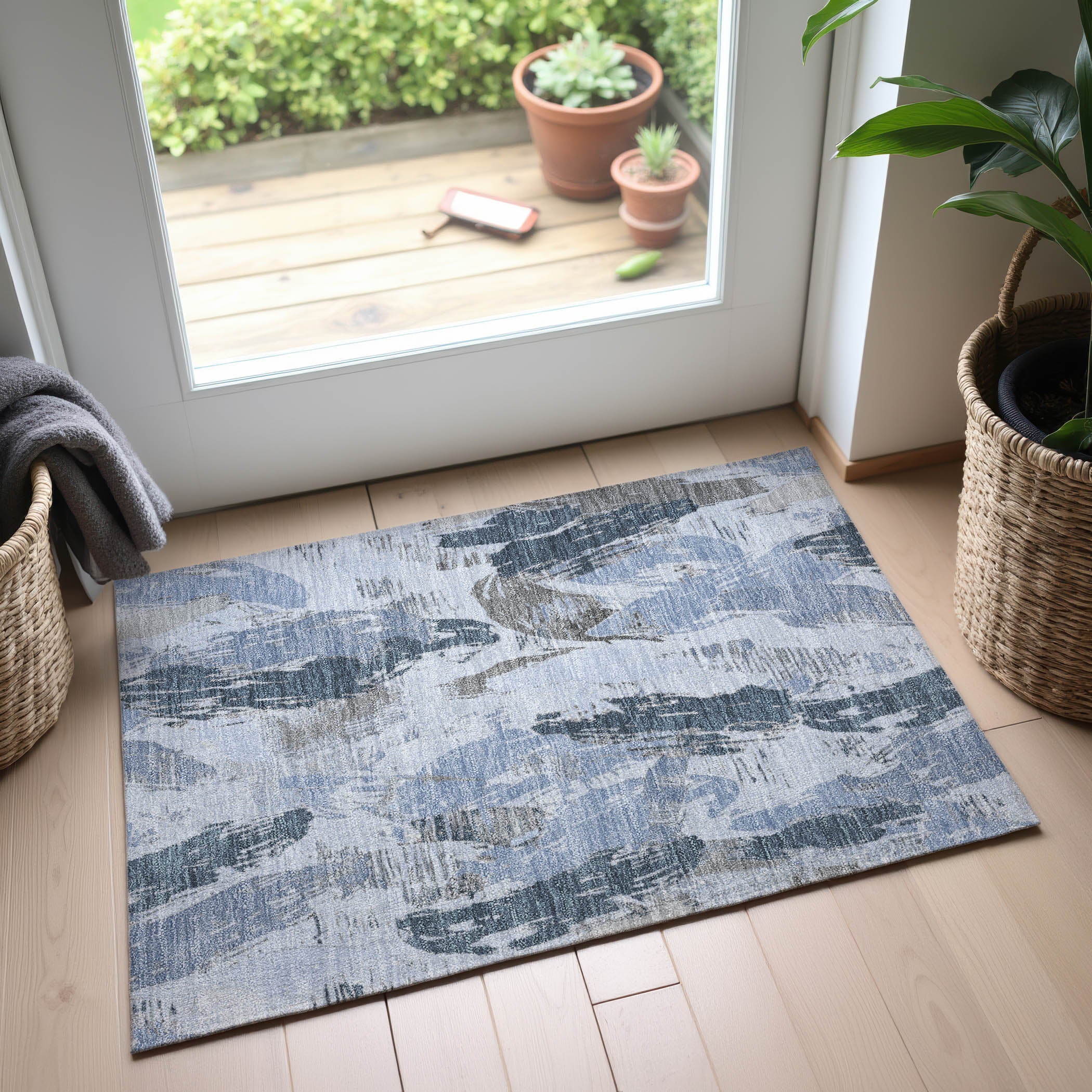 Cairo Machine Washable Transitional Sky Blue Rug 1'8" x 2'6" #shape_Rectangle