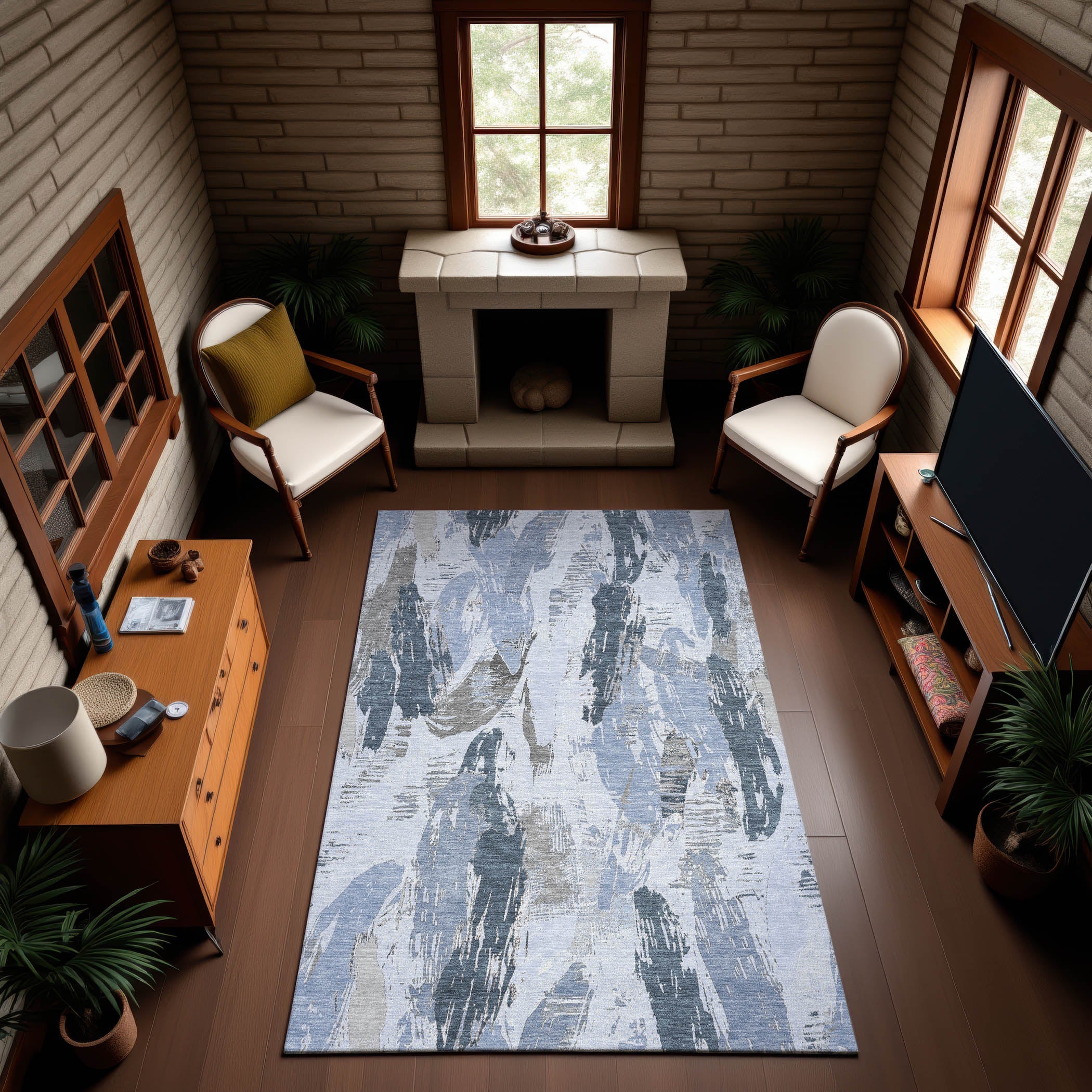 Cairo Machine Washable Transitional Sky Blue Rug 2'6" x 3'10" #shape_Rectangle