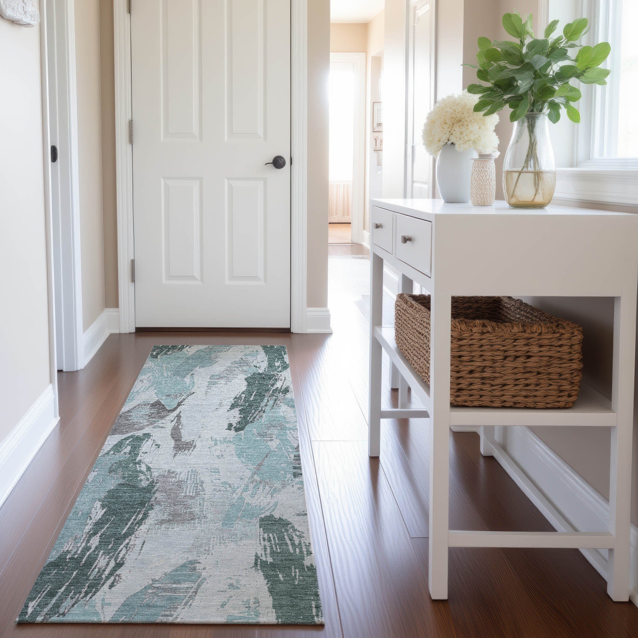 Cairo Machine Washable Transitional Teal Rug 2'3" x 7'6" #shape_Runner