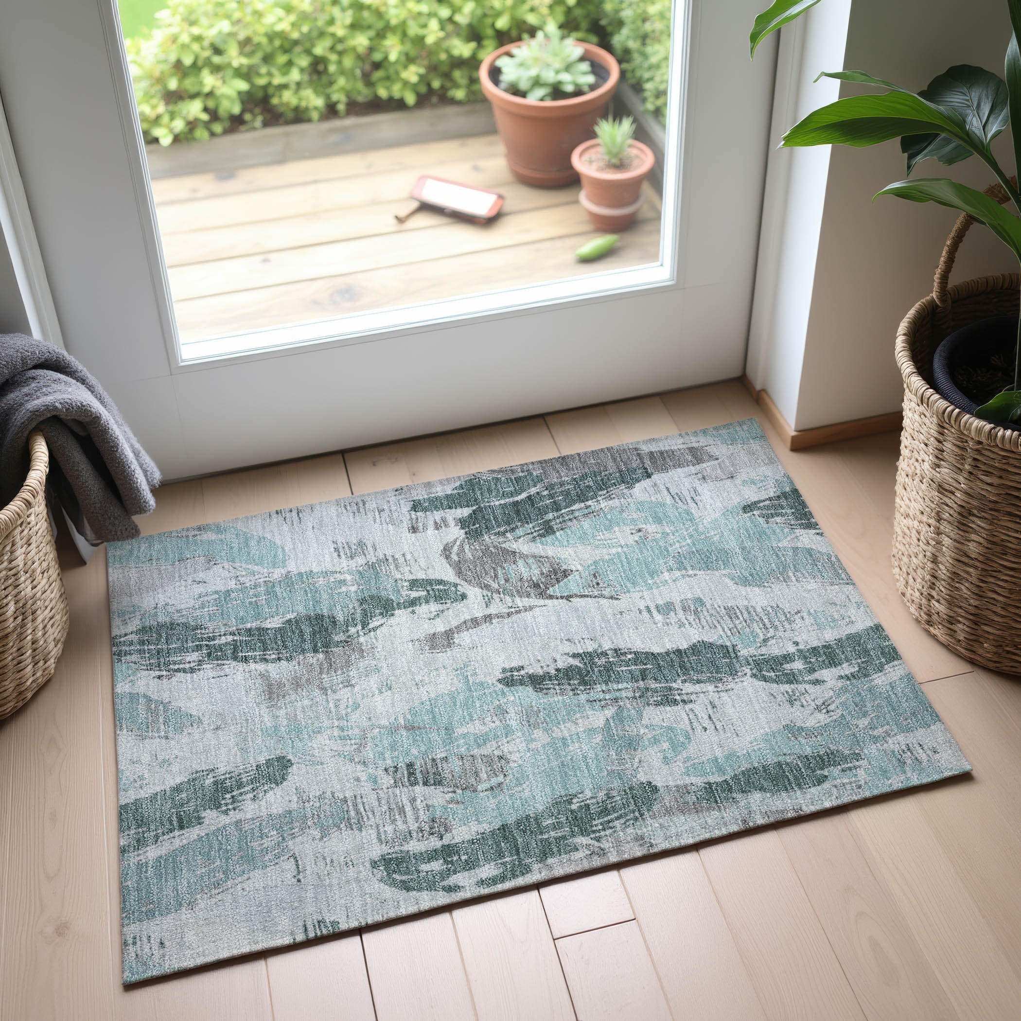 Cairo Machine Washable Transitional Teal Rug 1'8" x 2'6" #shape_Rectangle