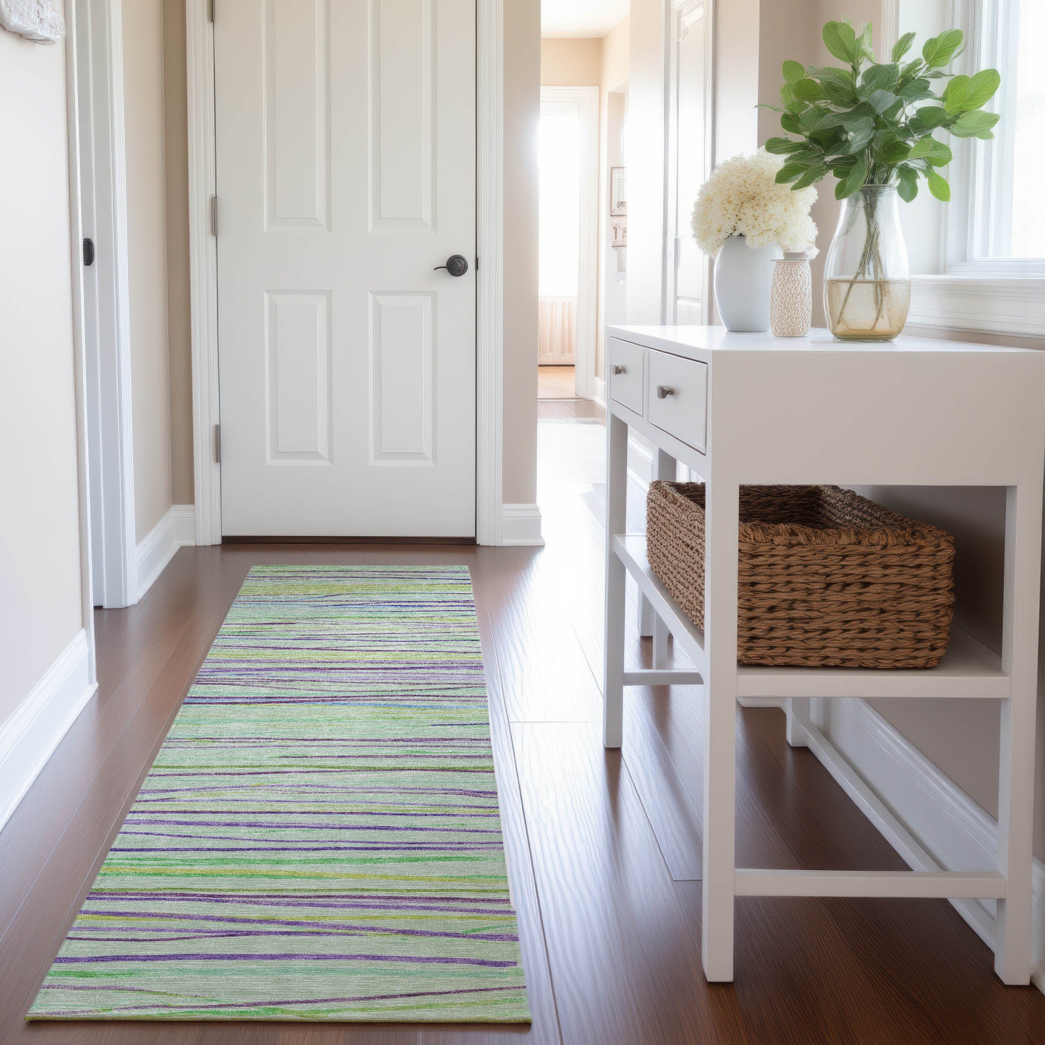 Havana Machine Washable Transitional Mint Green Rug 2'3" x 7'6" #shape_Runner