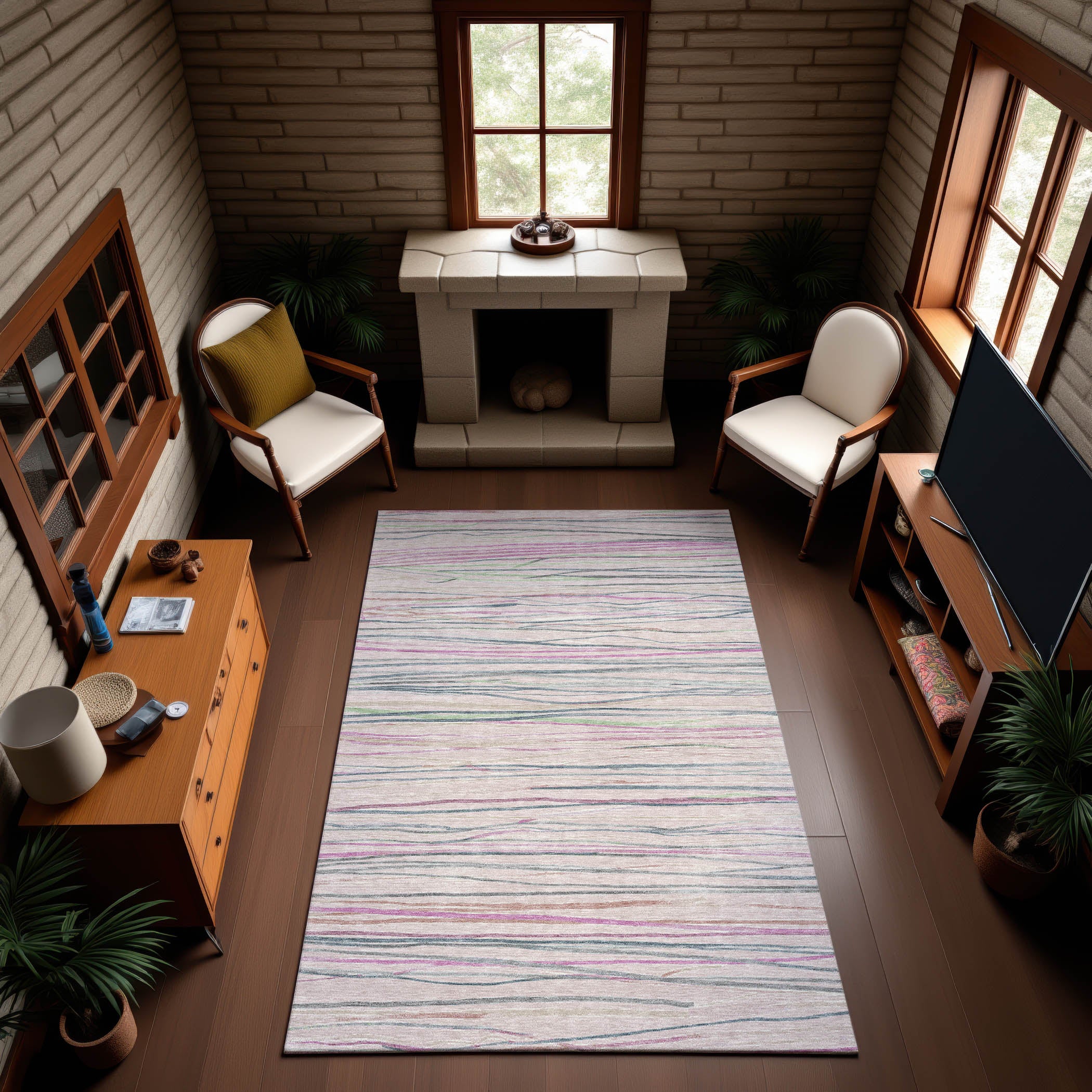 Havana Machine Washable Transitional Pink Rug 2'6" x 3'10" #shape_Rectangle