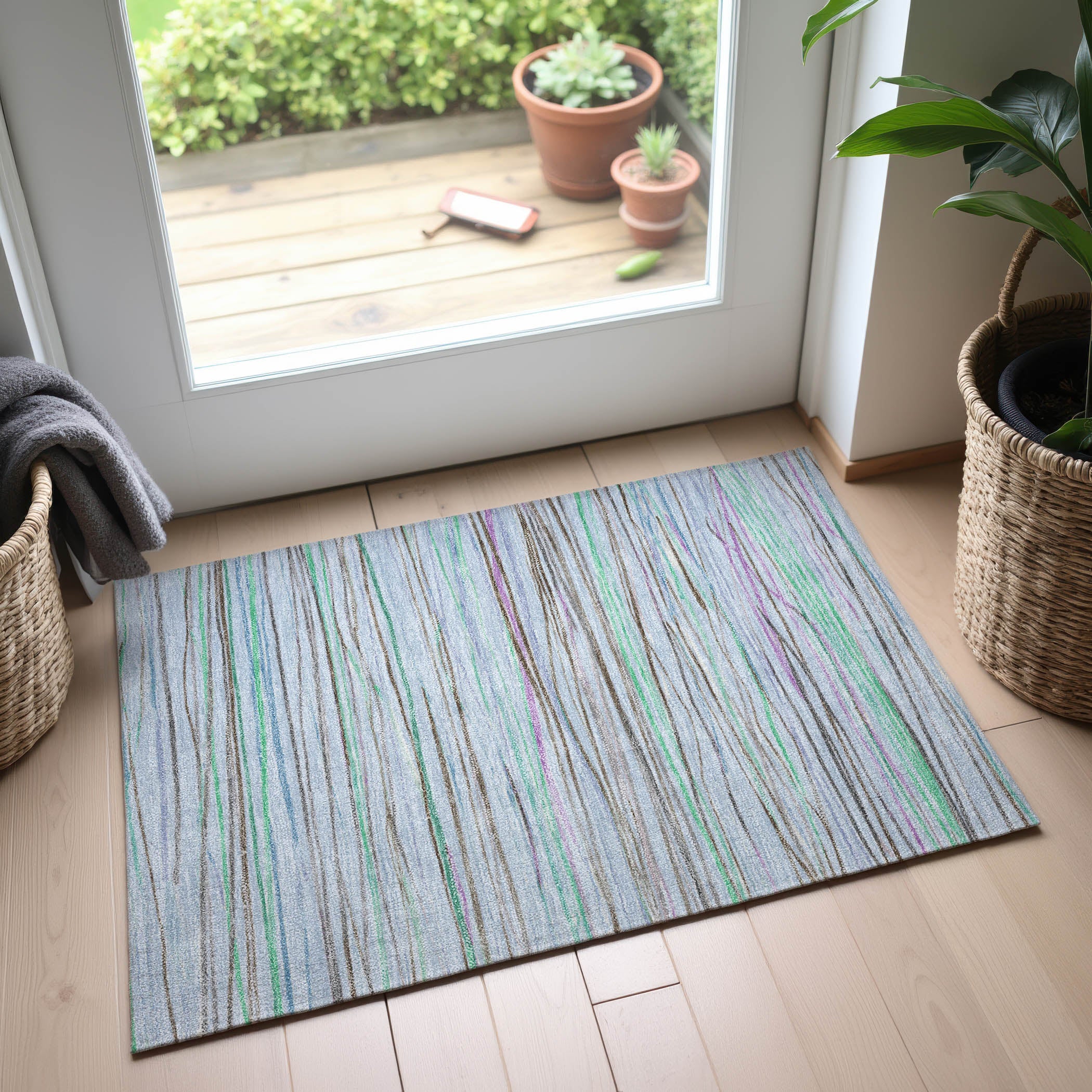 Havana Machine Washable Transitional Sky Blue Rug 1'8" x 2'6" #shape_Rectangle