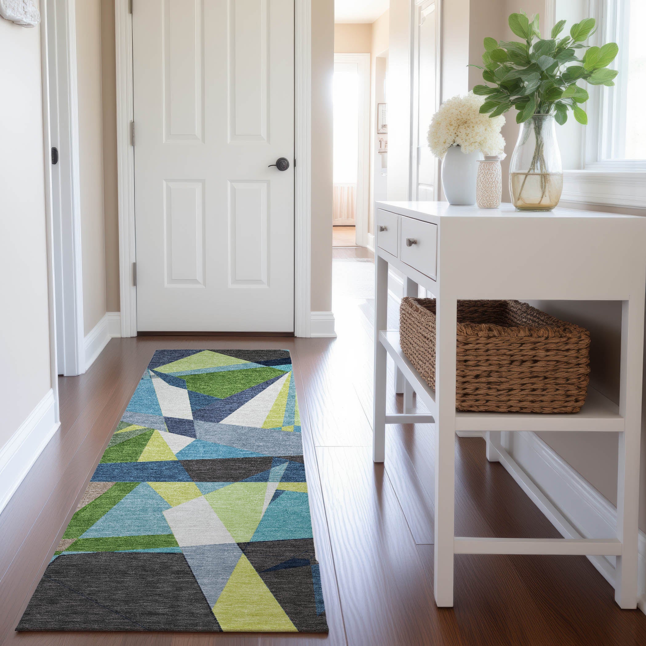 Cairo Machine Washable Transitional Blue Rug 2'3" x 7'6" #shape_Runner