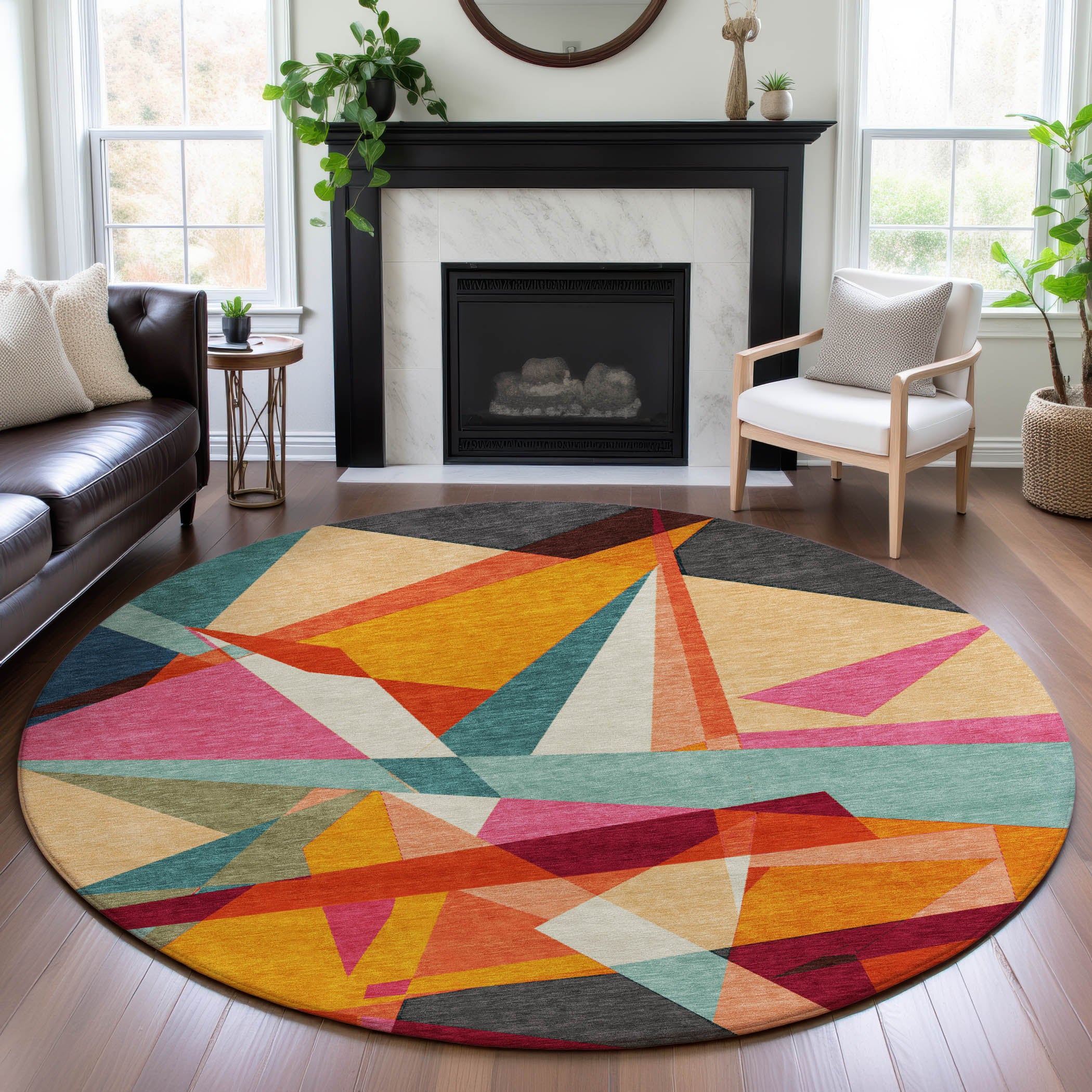 Cairo Machine Washable Transitional Orange Rug 8' x 8' #shape_Round