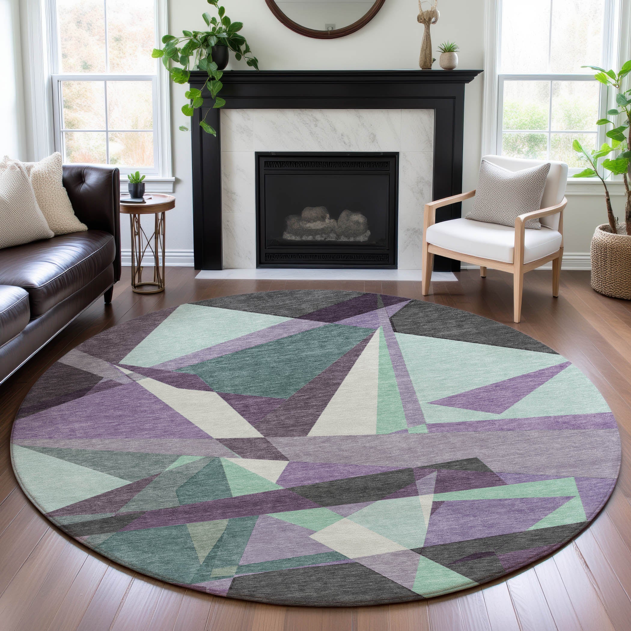 Cairo Machine Washable Transitional Purple Rug 8' x 8' #shape_Round