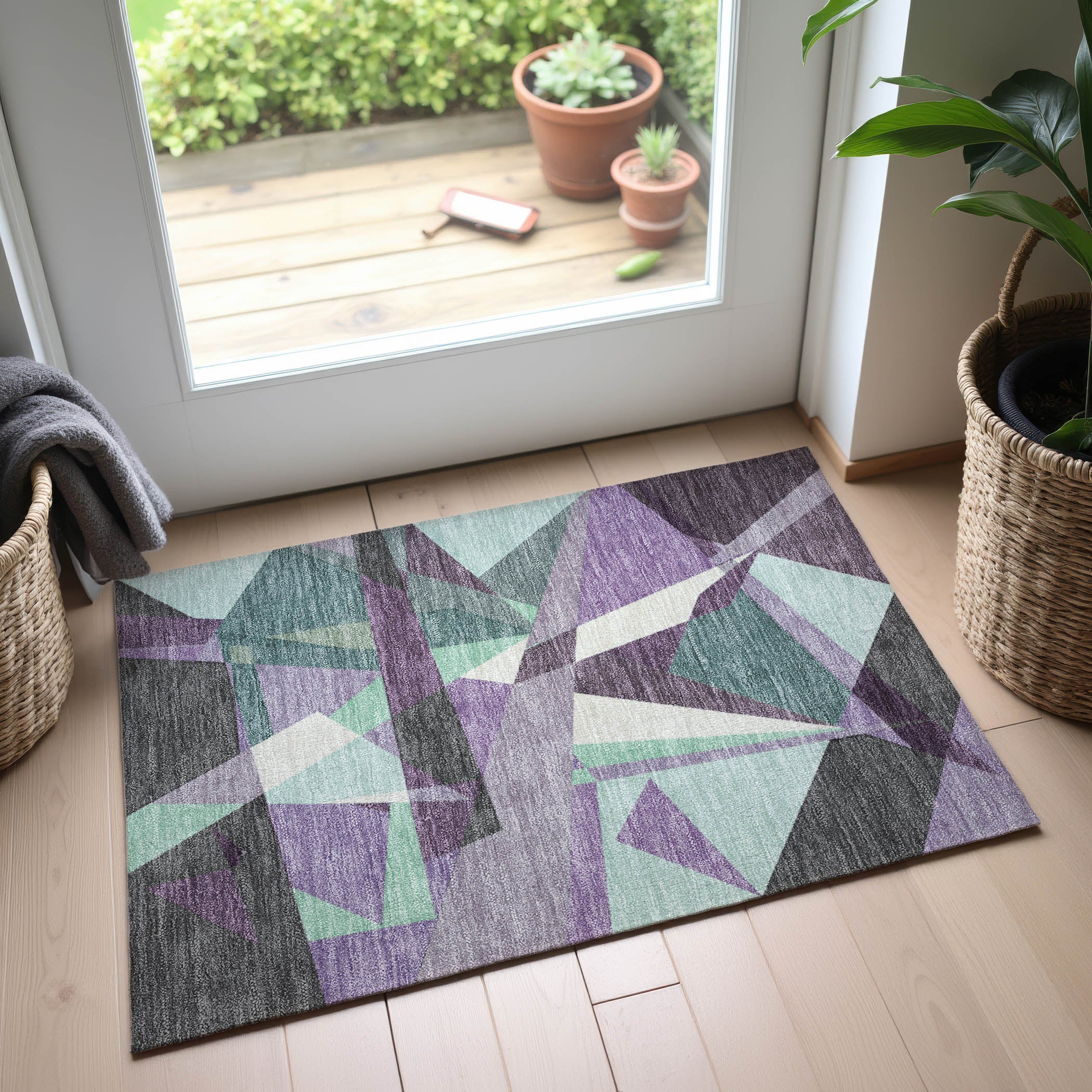 Cairo Machine Washable Transitional Purple Rug 1'8" x 2'6" #shape_Rectangle