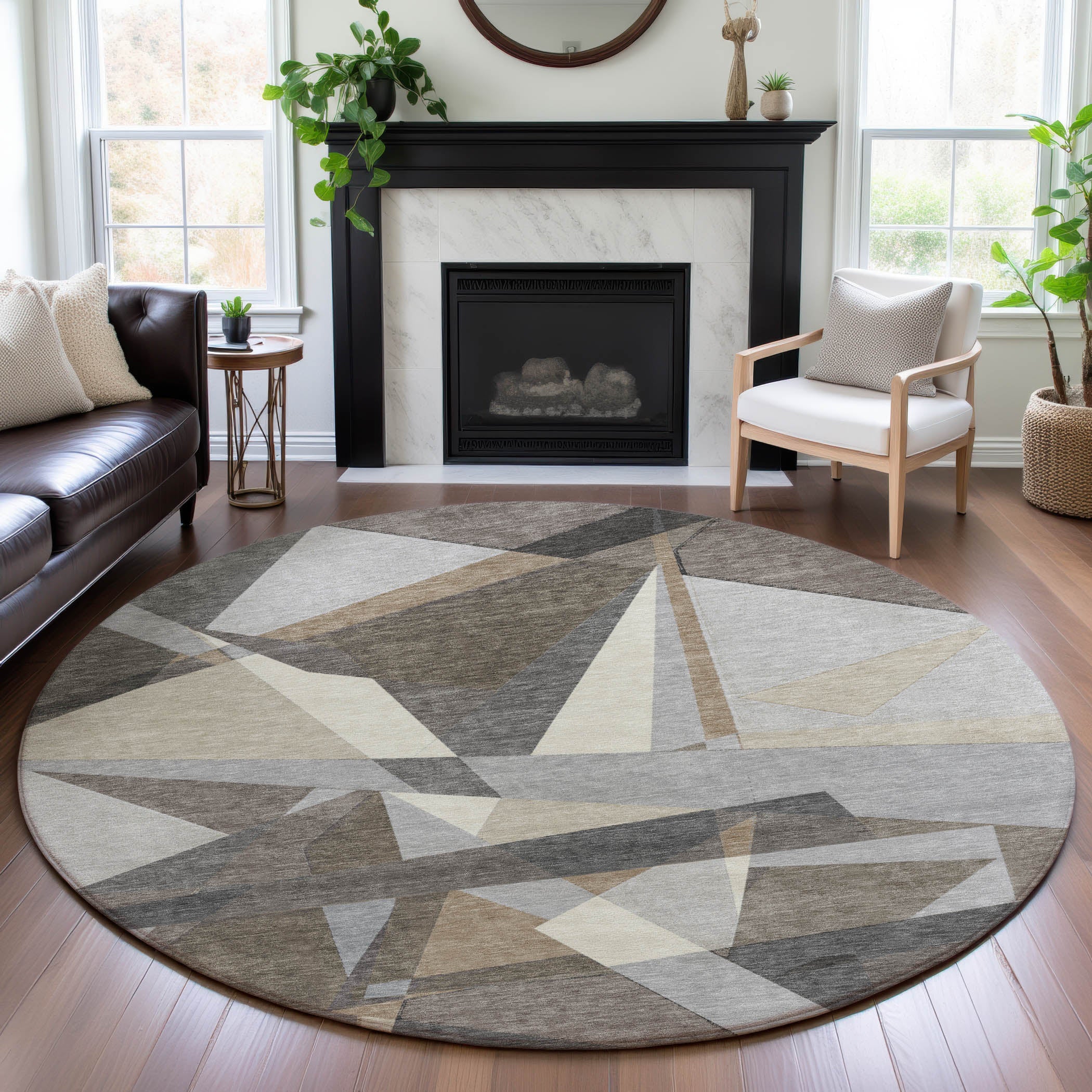 Cairo Machine Washable Transitional Taupe Brown Rug 8' x 8' #shape_Round