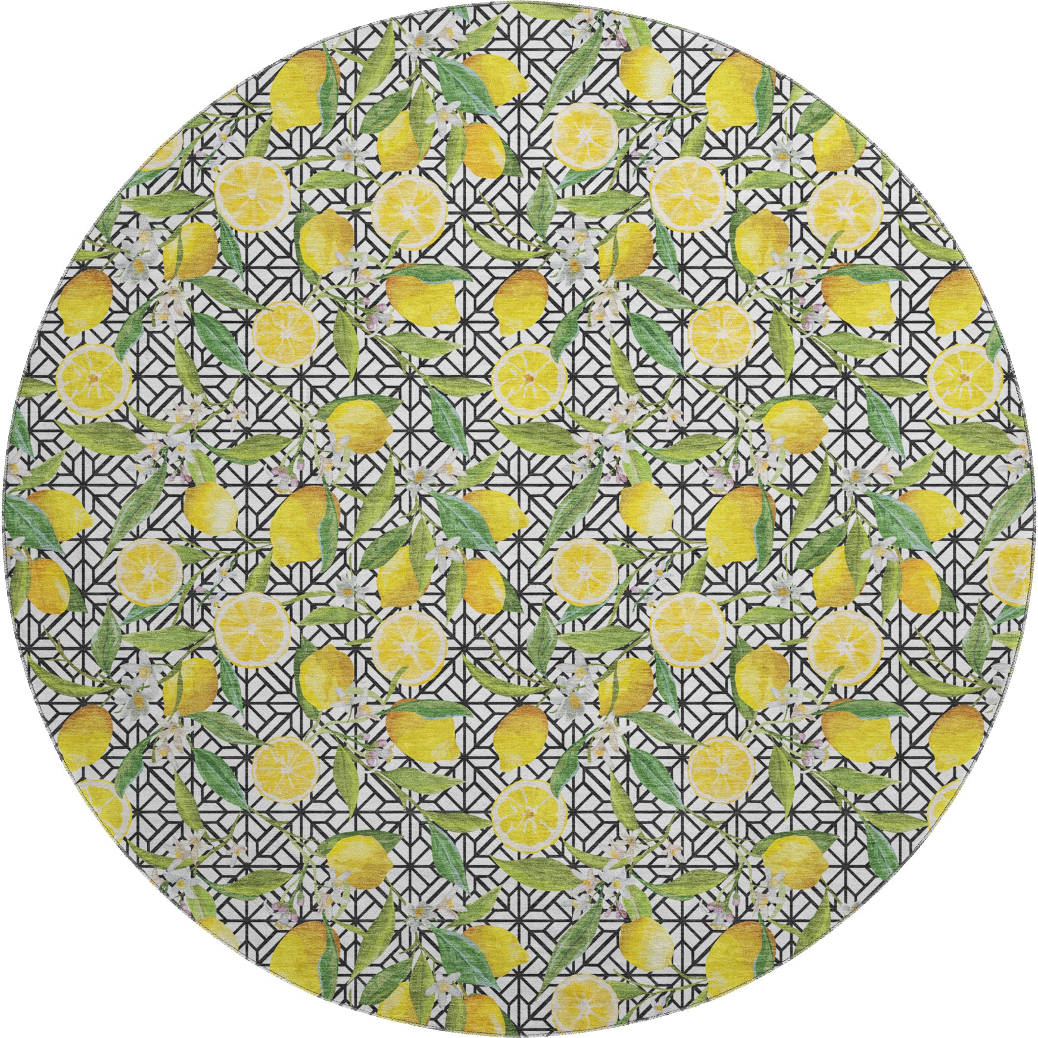 Reykjavik Machine Washable Kitchen Yellow Ivory Rug 8' x 8' #shape_Round