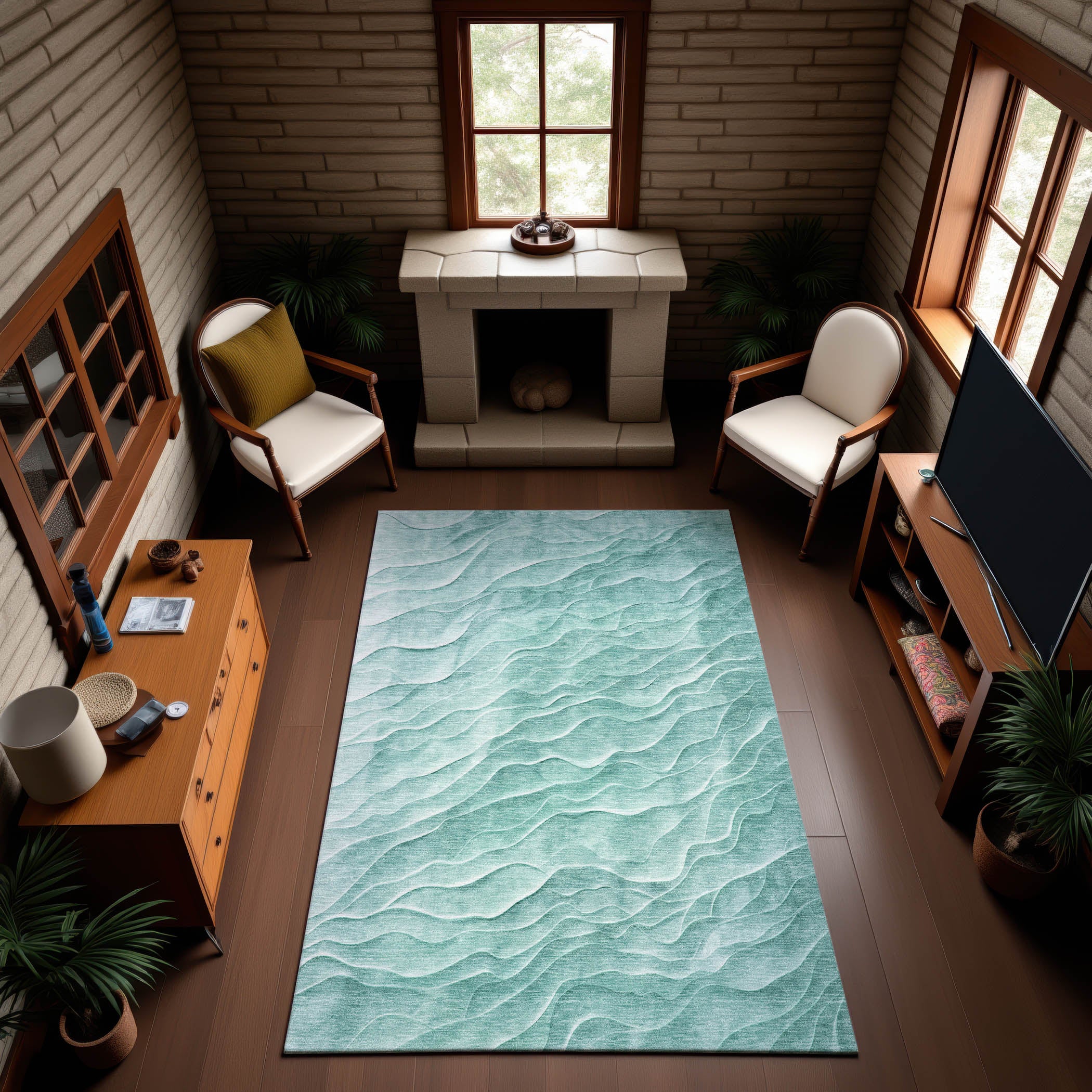 Seville Machine Washable Transitional Aqua Teal Rug 2'6" x 3'10" #shape_Rectangle