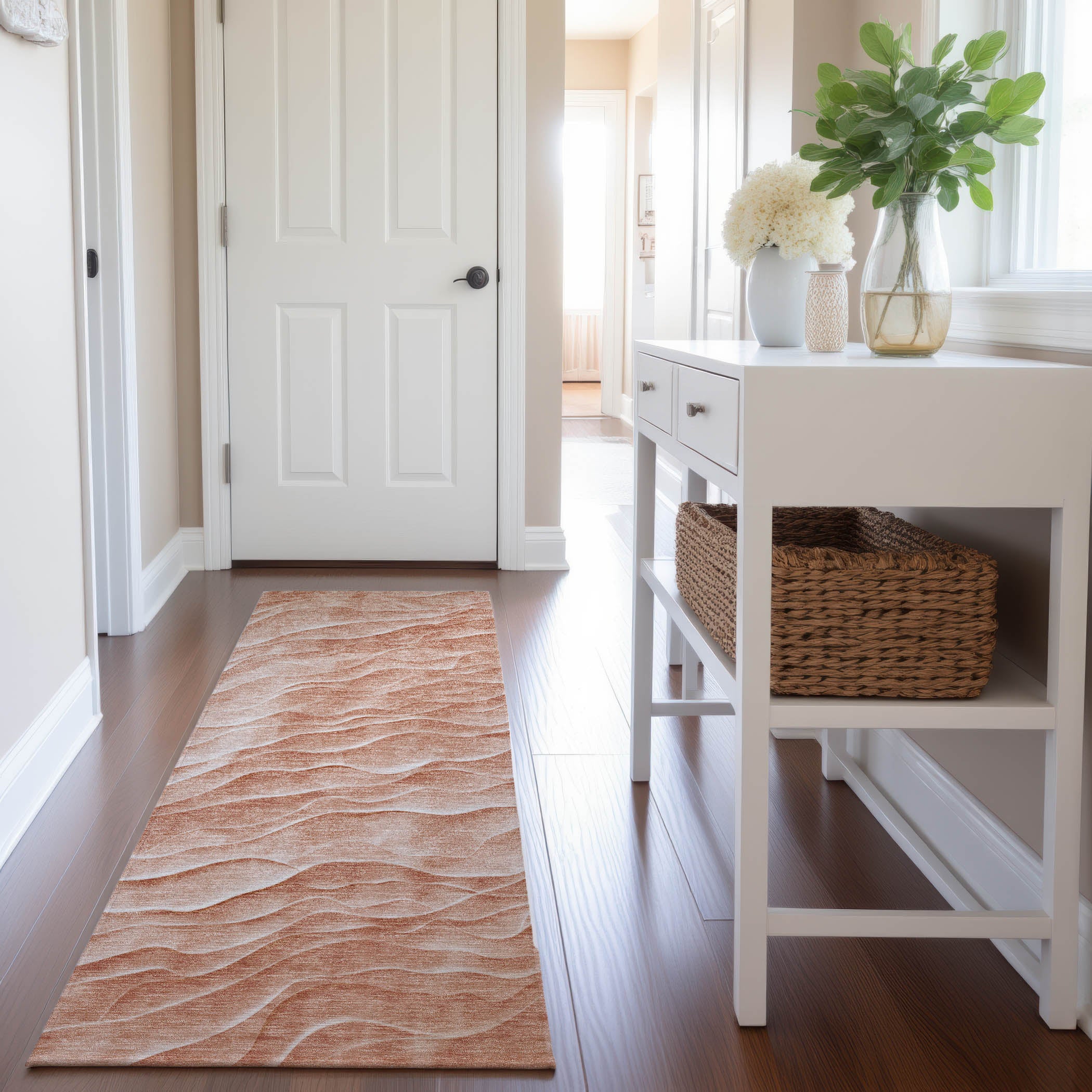 Seville Machine Washable Transitional Coral Orange Rug 2'3" x 7'6" #shape_Runner