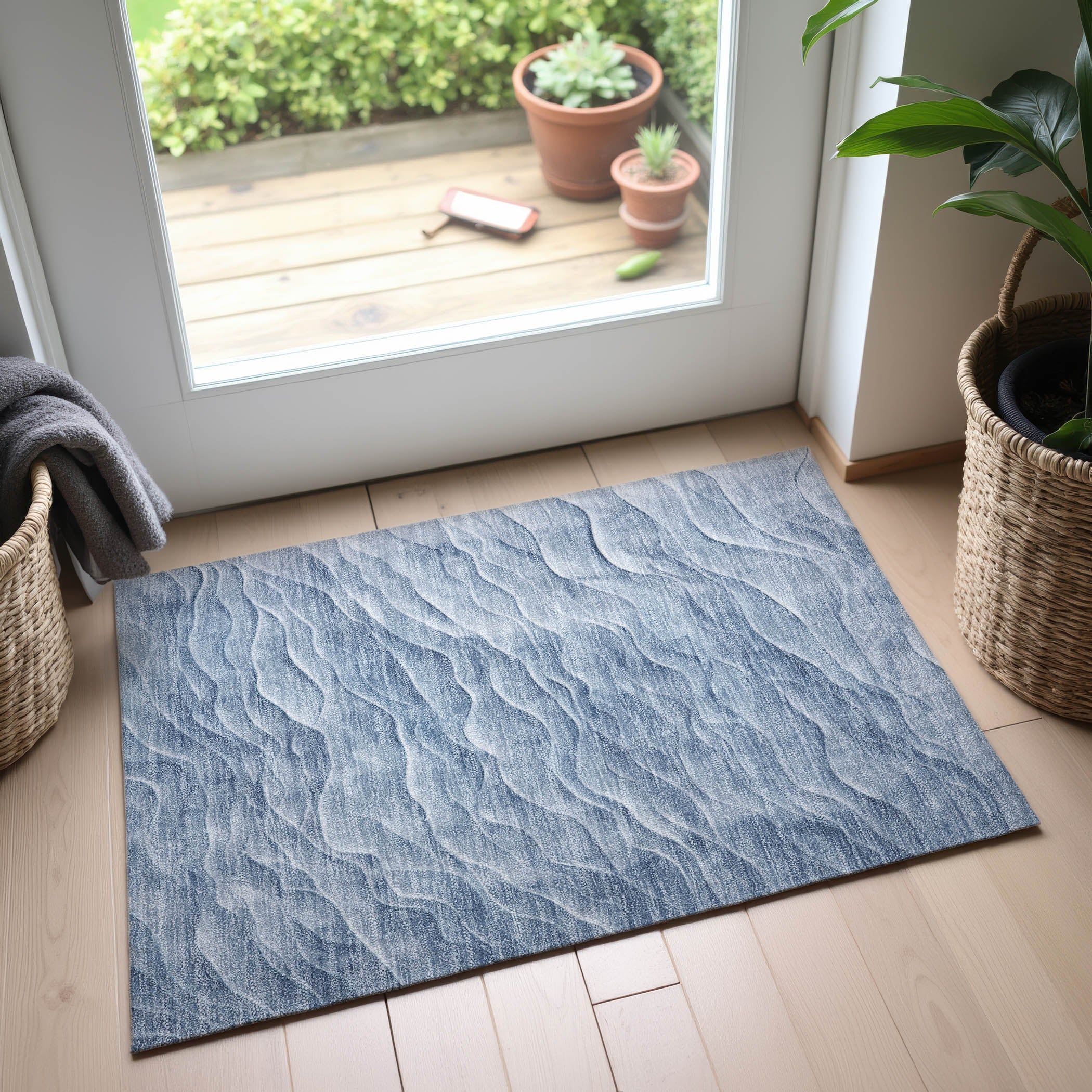 Seville Machine Washable Transitional Denim Blue Rug 1'8" x 2'6" #shape_Rectangle