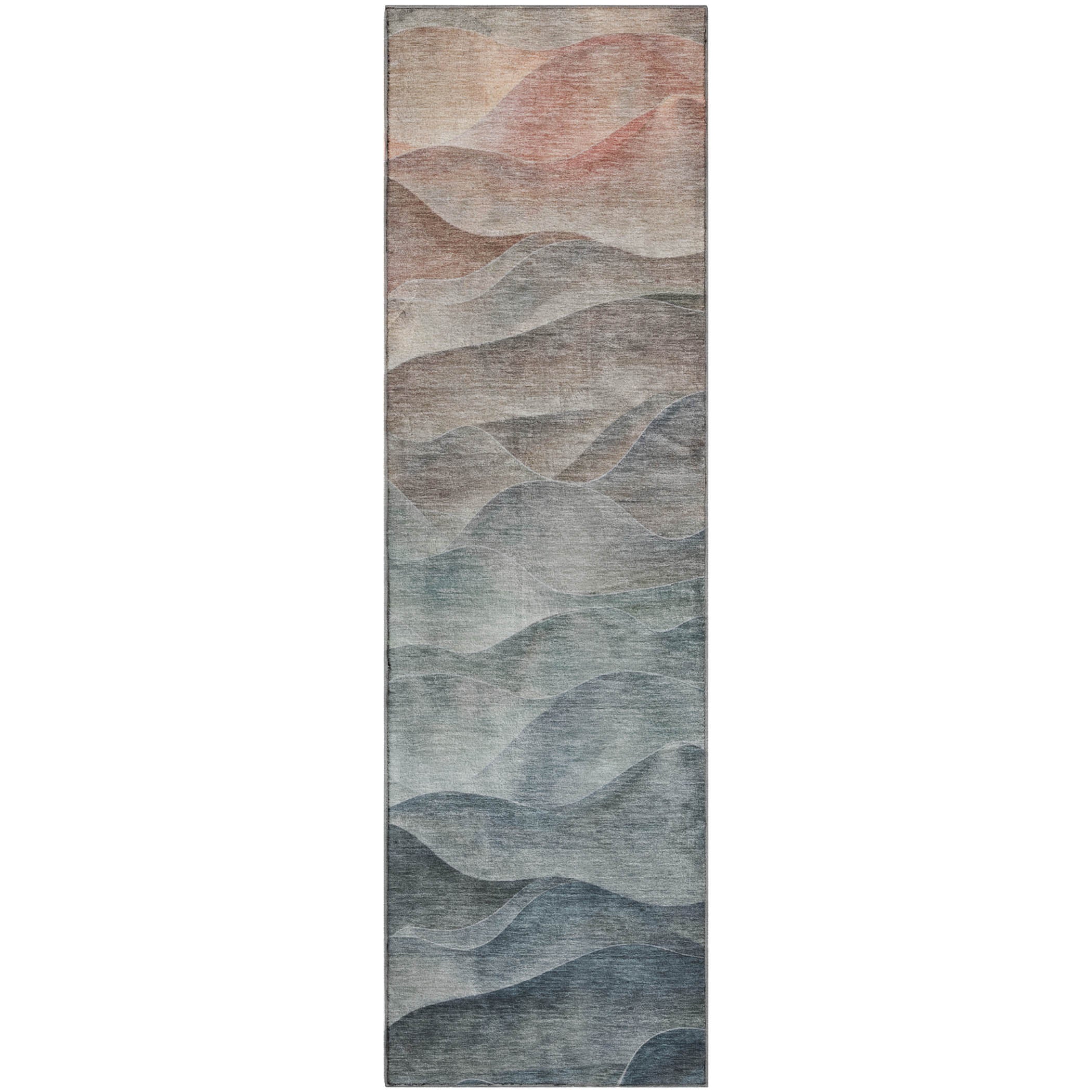 Cartagena Machine Washable Transitional Teal Rug 2'3" x 7'6" #shape_Runner