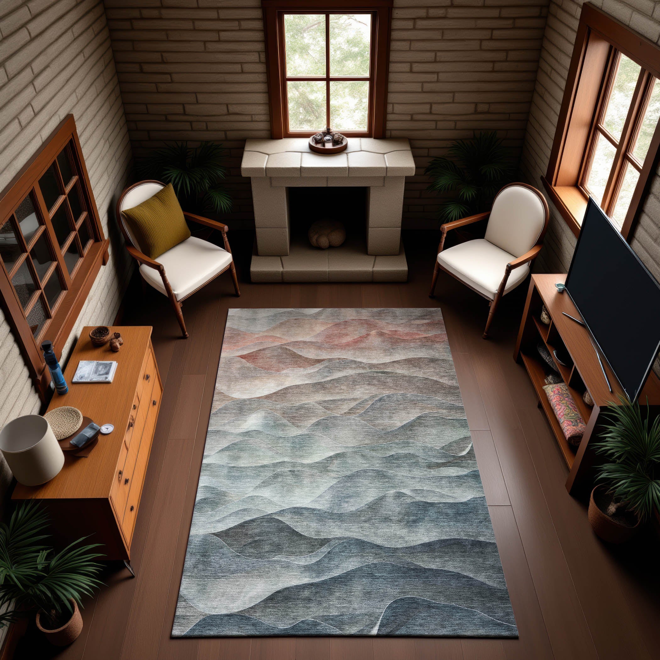 Cartagena Machine Washable Transitional Teal Rug 2'6" x 3'10" #shape_Rectangle