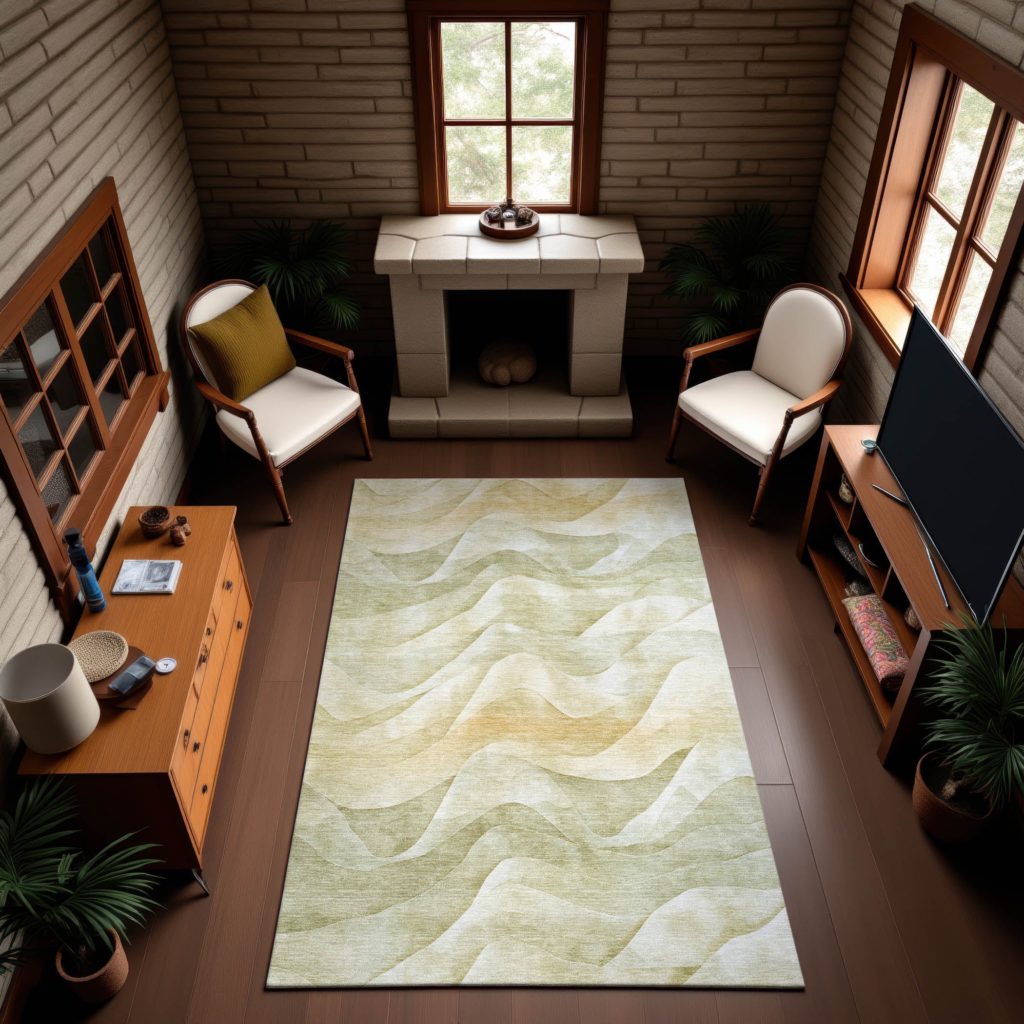 Oslo Machine Washable Transitional Aloe Green Rug 2'6" x 3'10" #shape_Rectangle