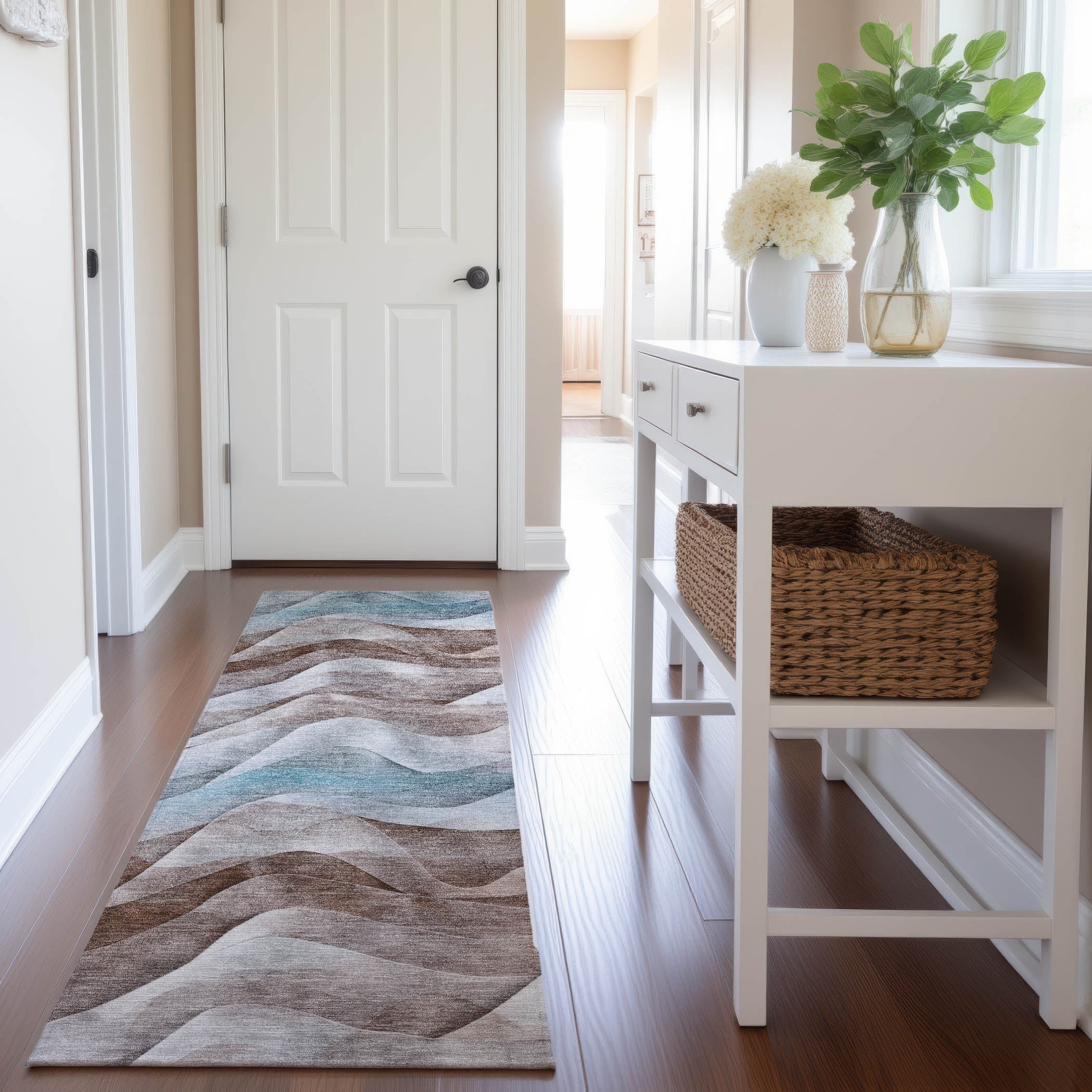 Oslo Machine Washable Transitional Mocha Brown Rug 2'3" x 7'6" #shape_Runner