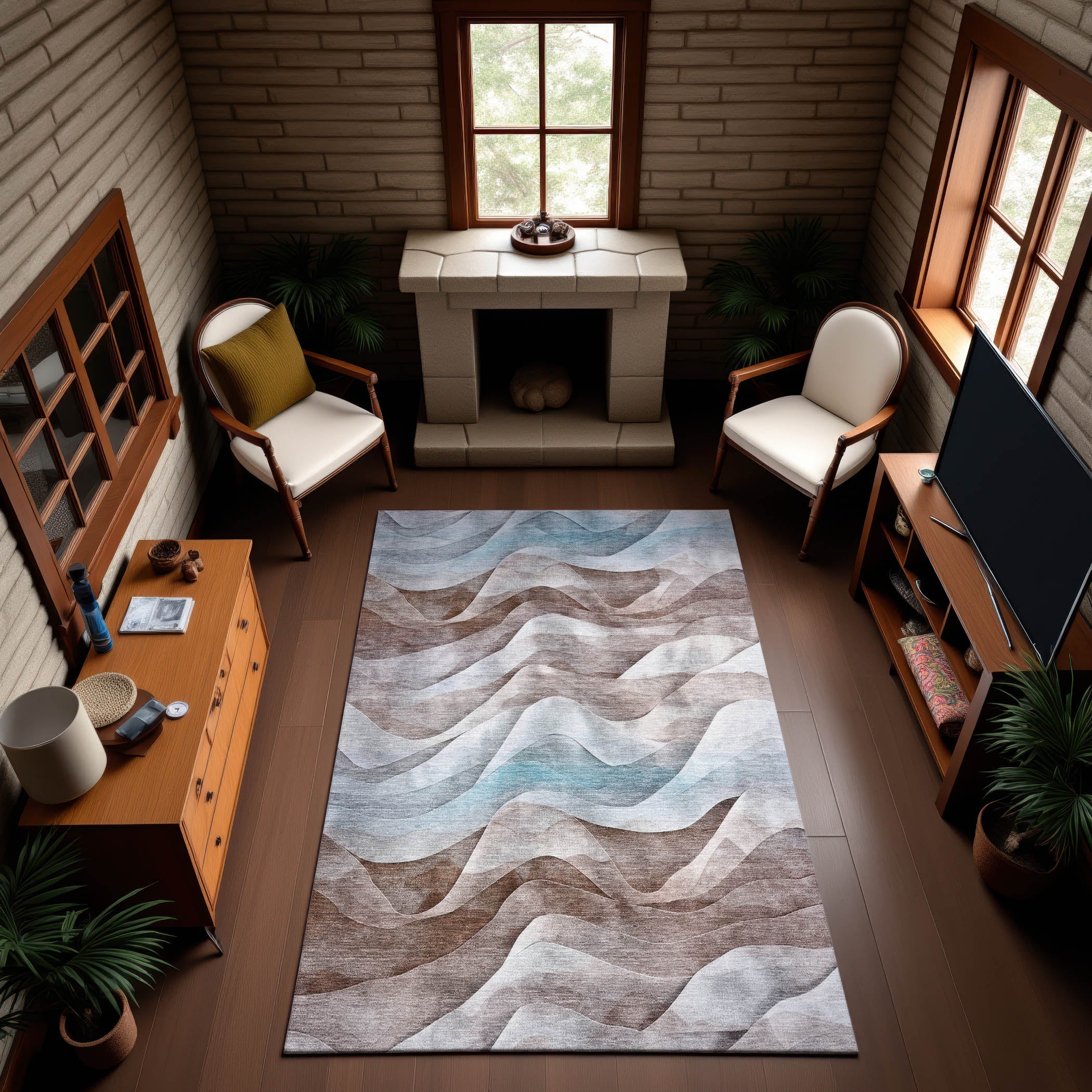 Oslo Machine Washable Transitional Mocha Brown Rug 2'6" x 3'10" #shape_Rectangle