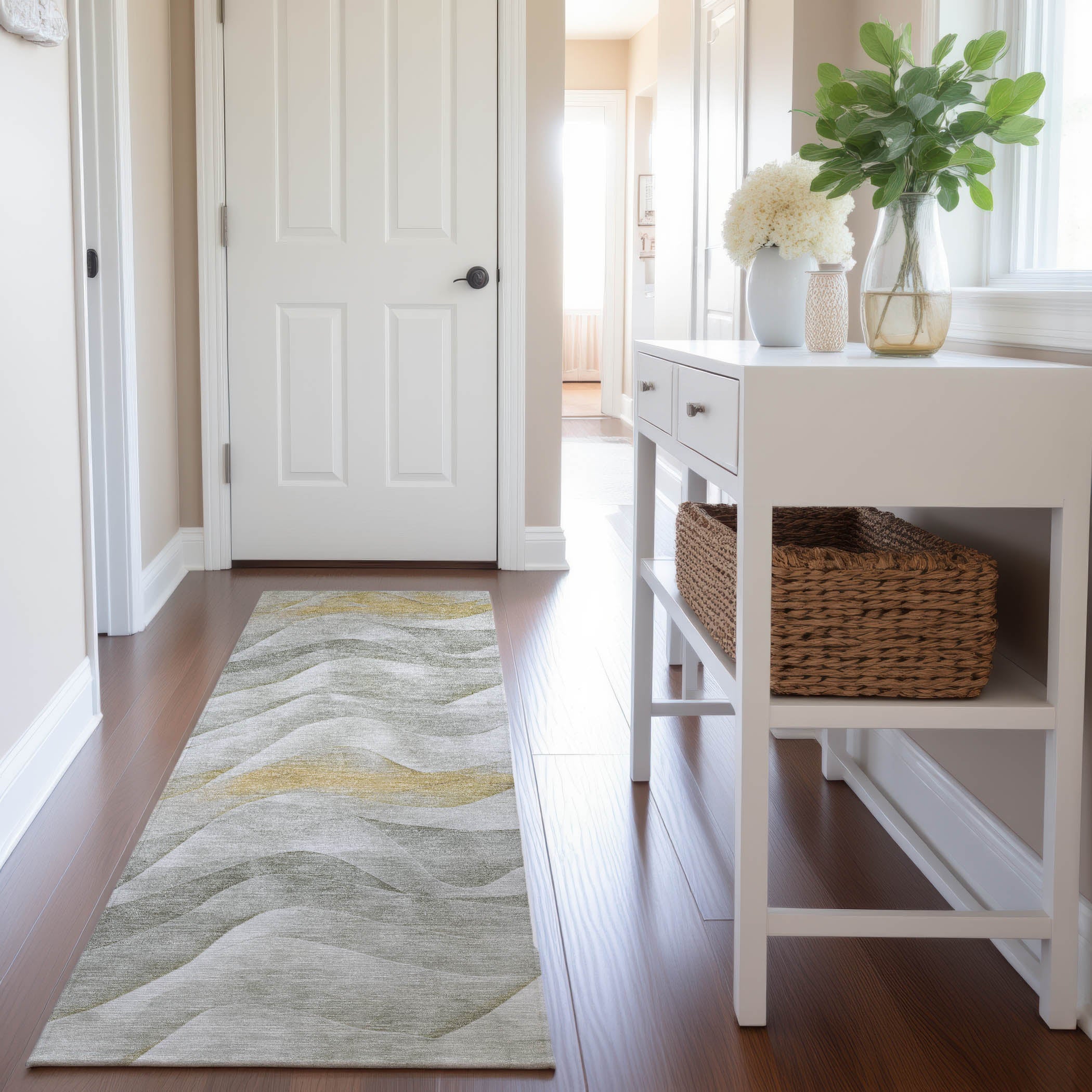 Oslo Machine Washable Transitional Silver Gray Rug 2'3" x 7'6" #shape_Runner