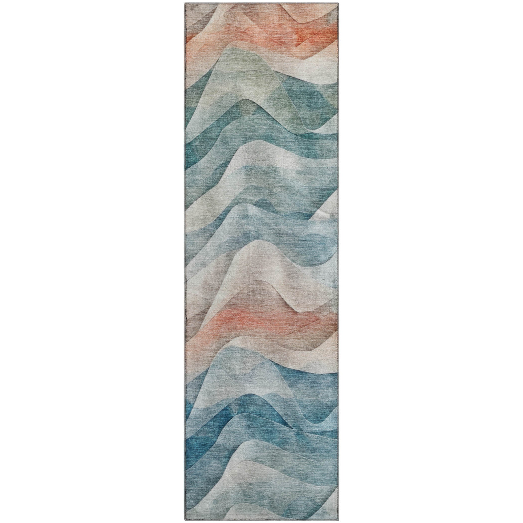 Oslo Machine Washable Transitional Teal Rug 2'3" x 7'6" #shape_Runner