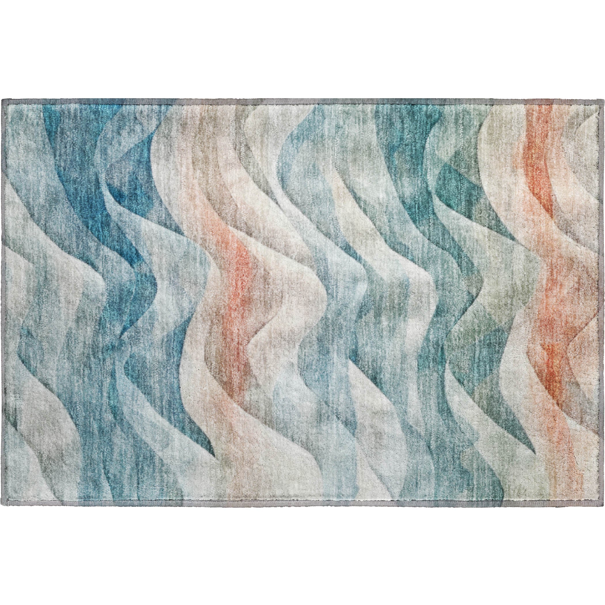 Oslo Machine Washable Transitional Teal Rug 1'8" x 2'6" #shape_Rectangle