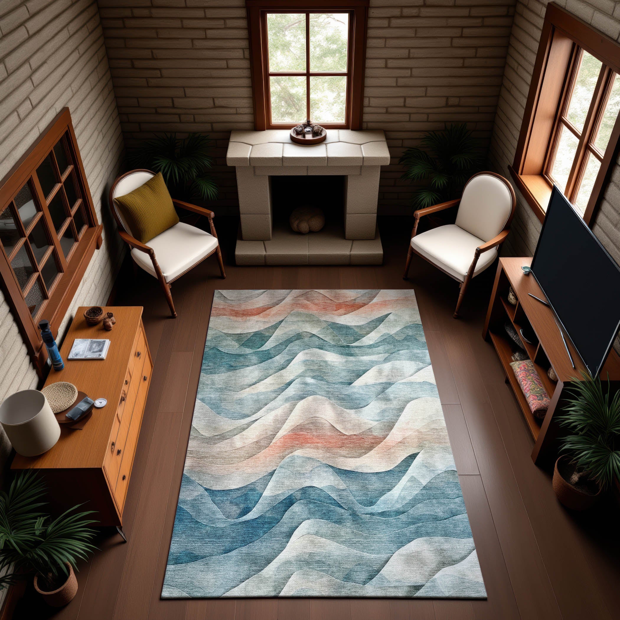 Oslo Machine Washable Transitional Teal Rug 2'6" x 3'10" #shape_Rectangle