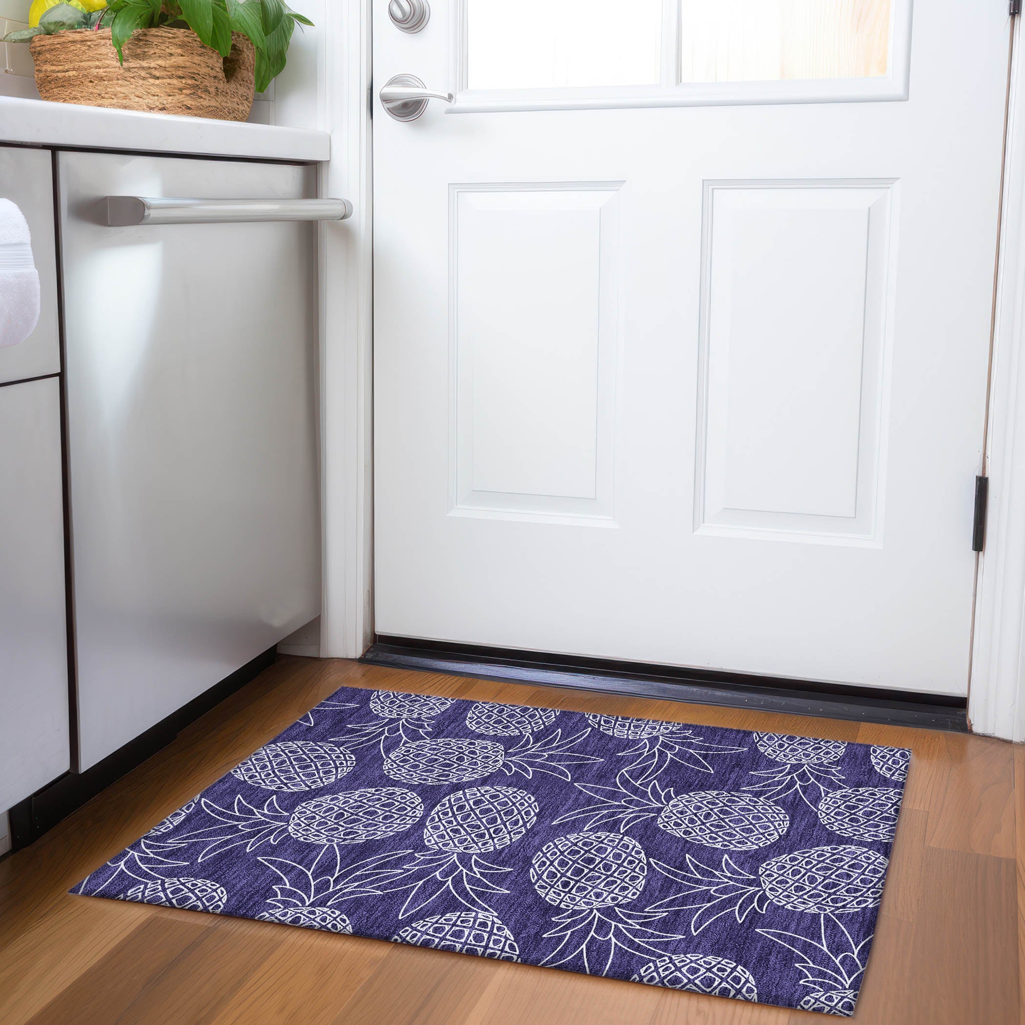 Seville Machine Washable Kitchen Blue Rug 1'8" x 2'6" #shape_Rectangle