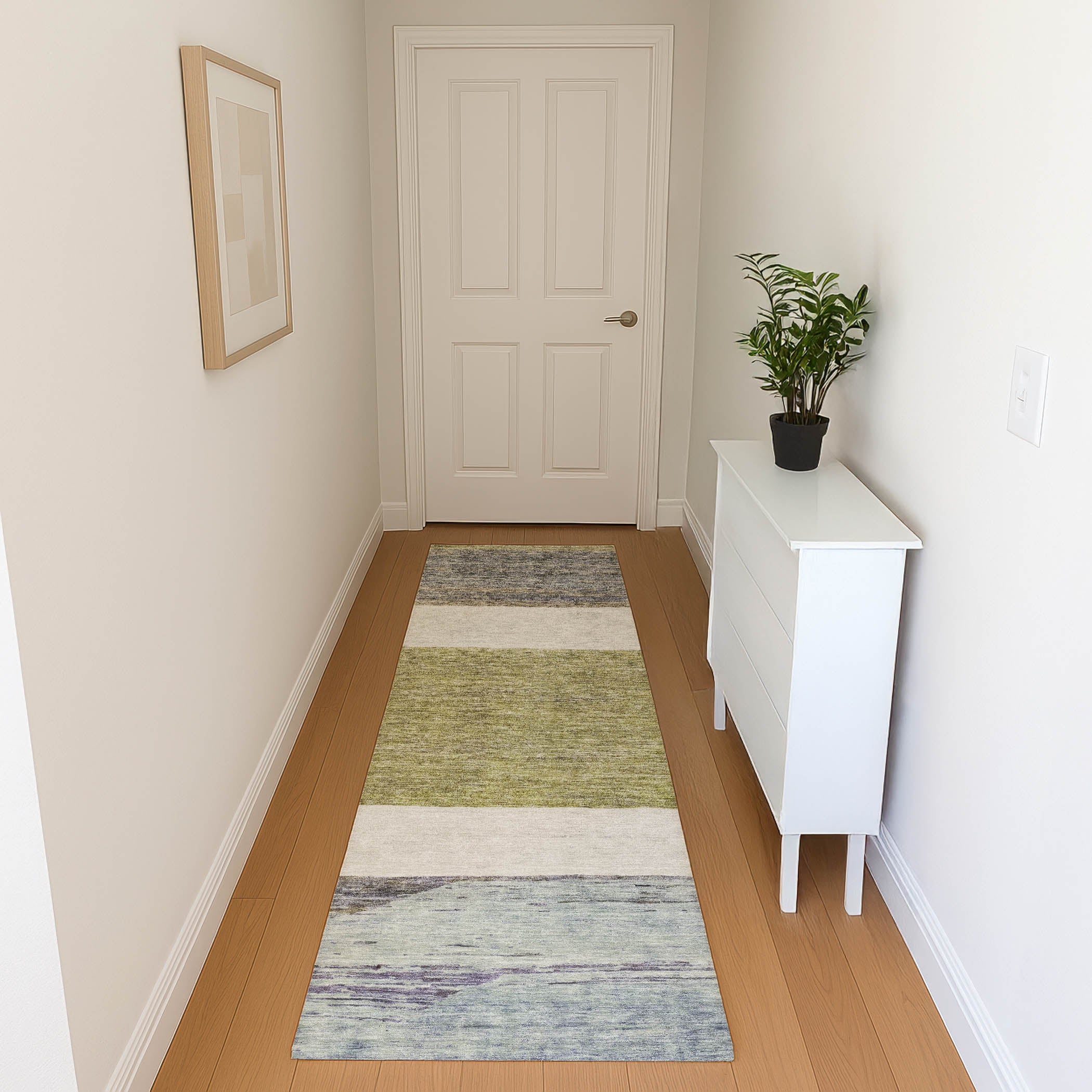 Ghent Machine Washable Transitional Aloe Green Rug 2'3" x 7'6" #shape_Runner