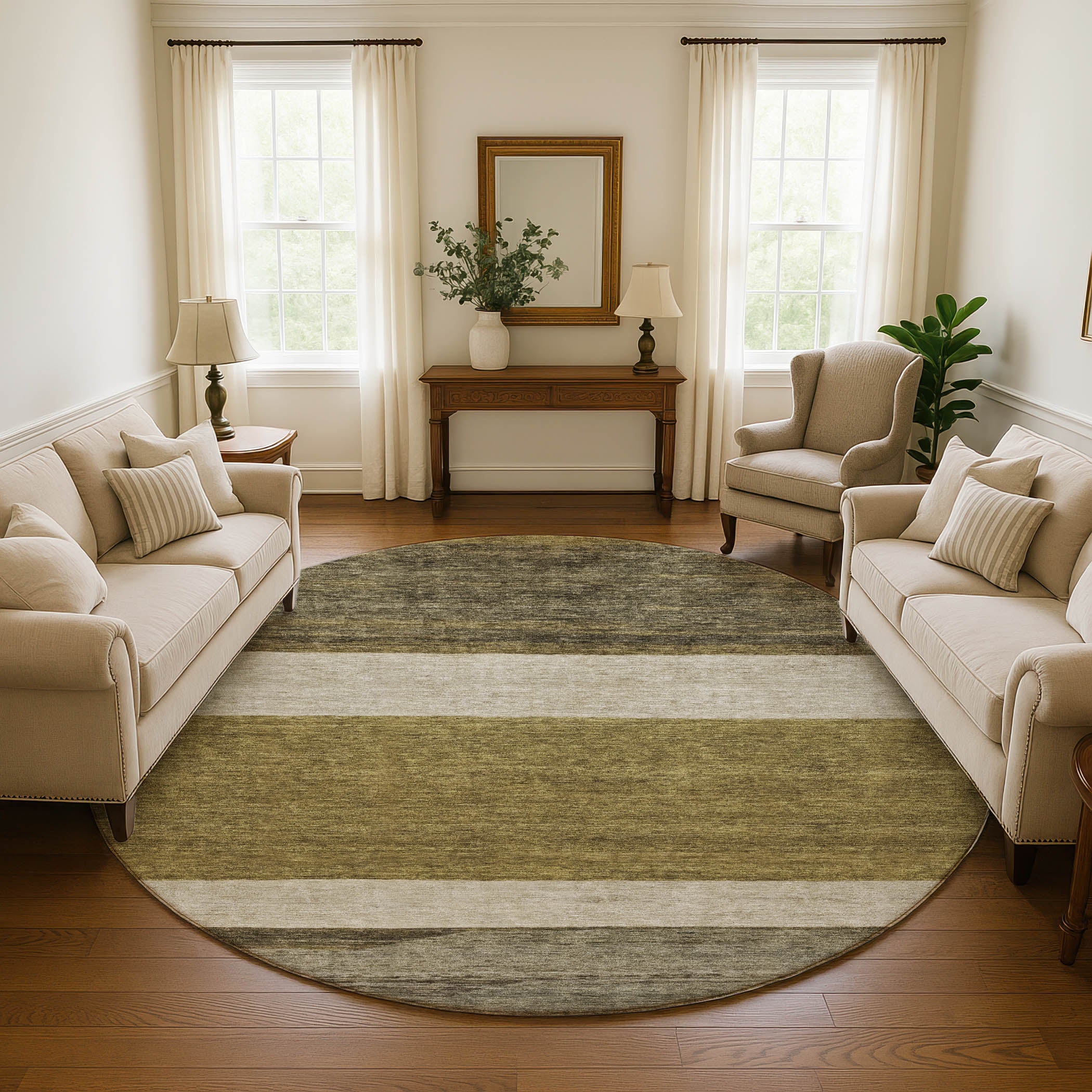 Ghent Machine Washable Transitional Coffee Brown Rug 8' x 8' #shape_Round