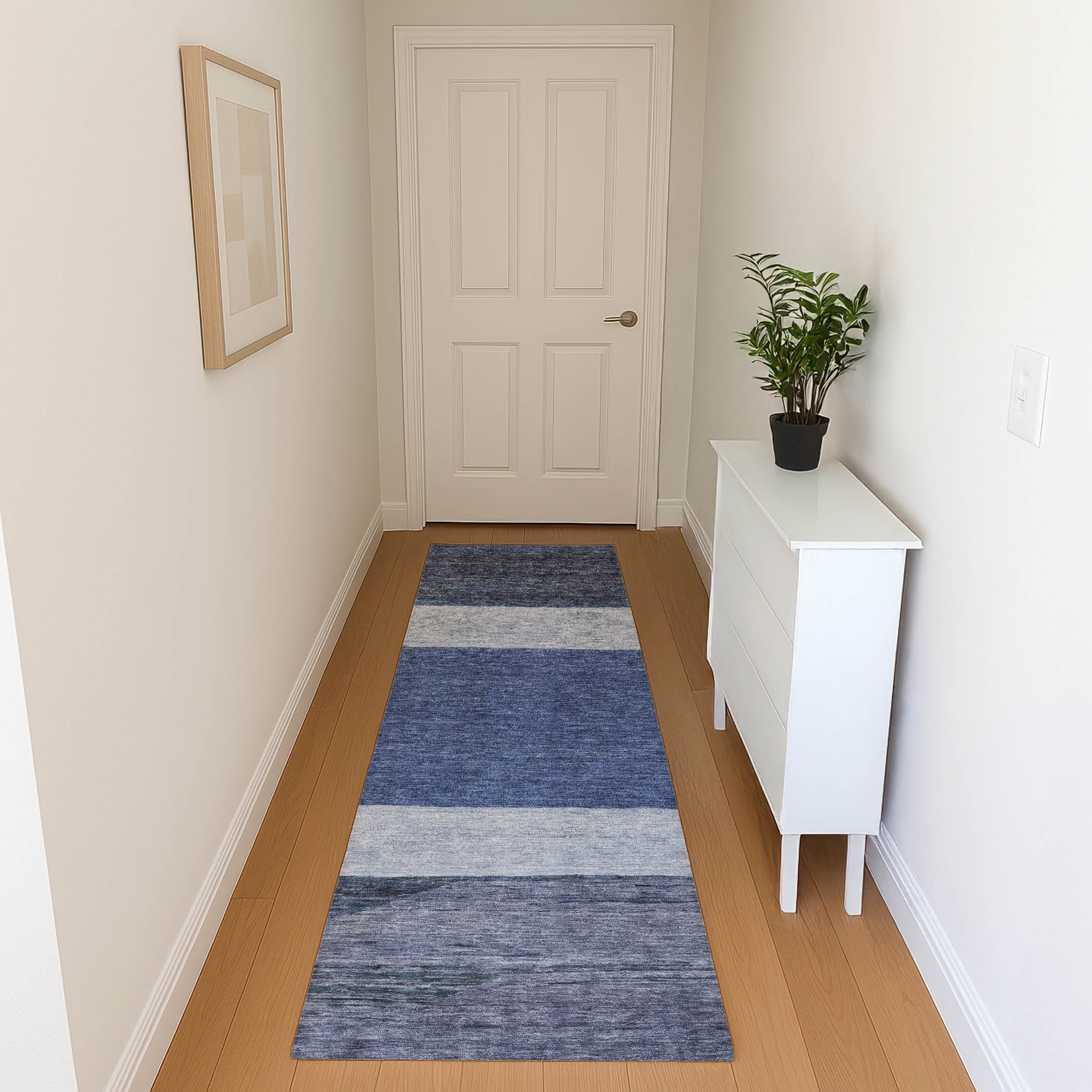 Ghent Machine Washable Transitional Navy Blue Rug 2'3" x 7'6" #shape_Runner