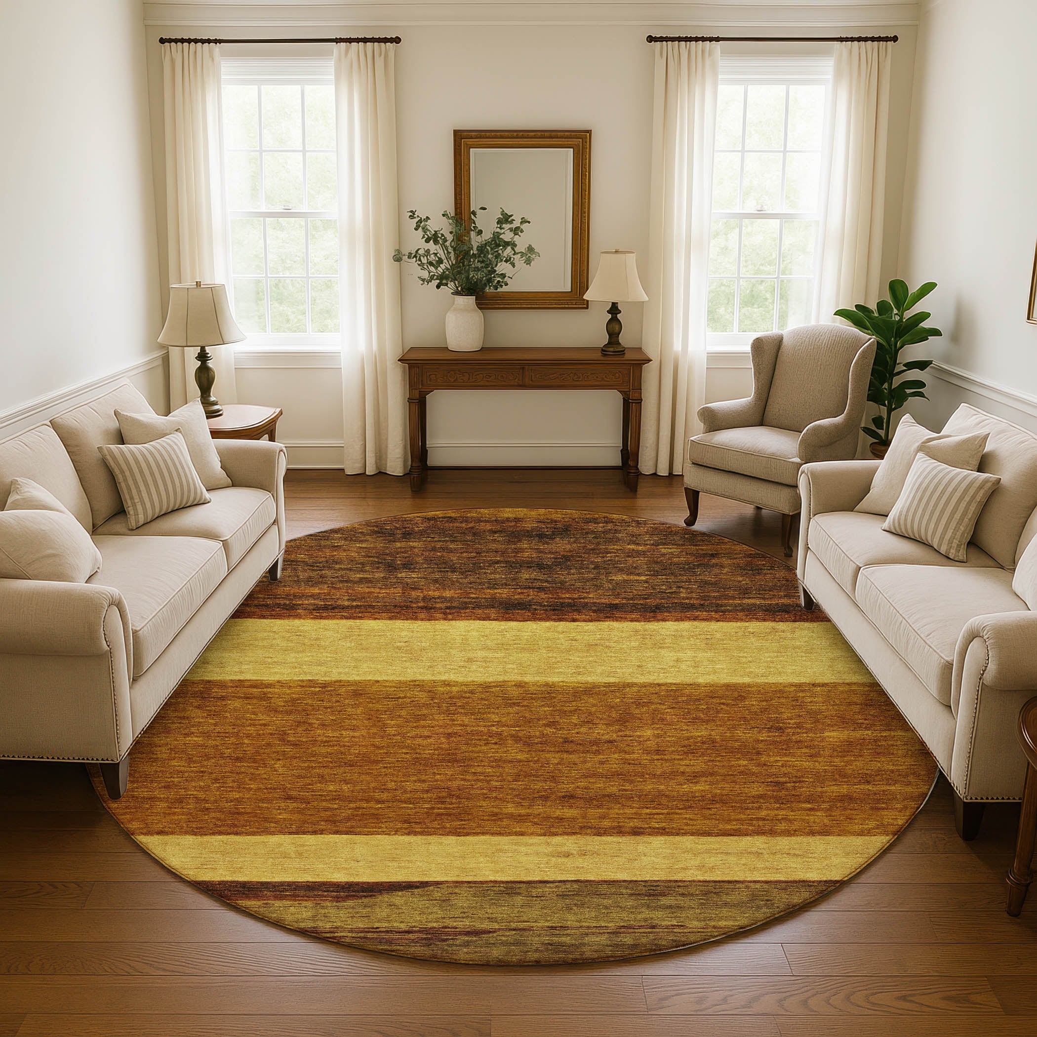 Ghent Machine Washable Transitional Terracotta Orange Rug 8' x 8' #shape_Round